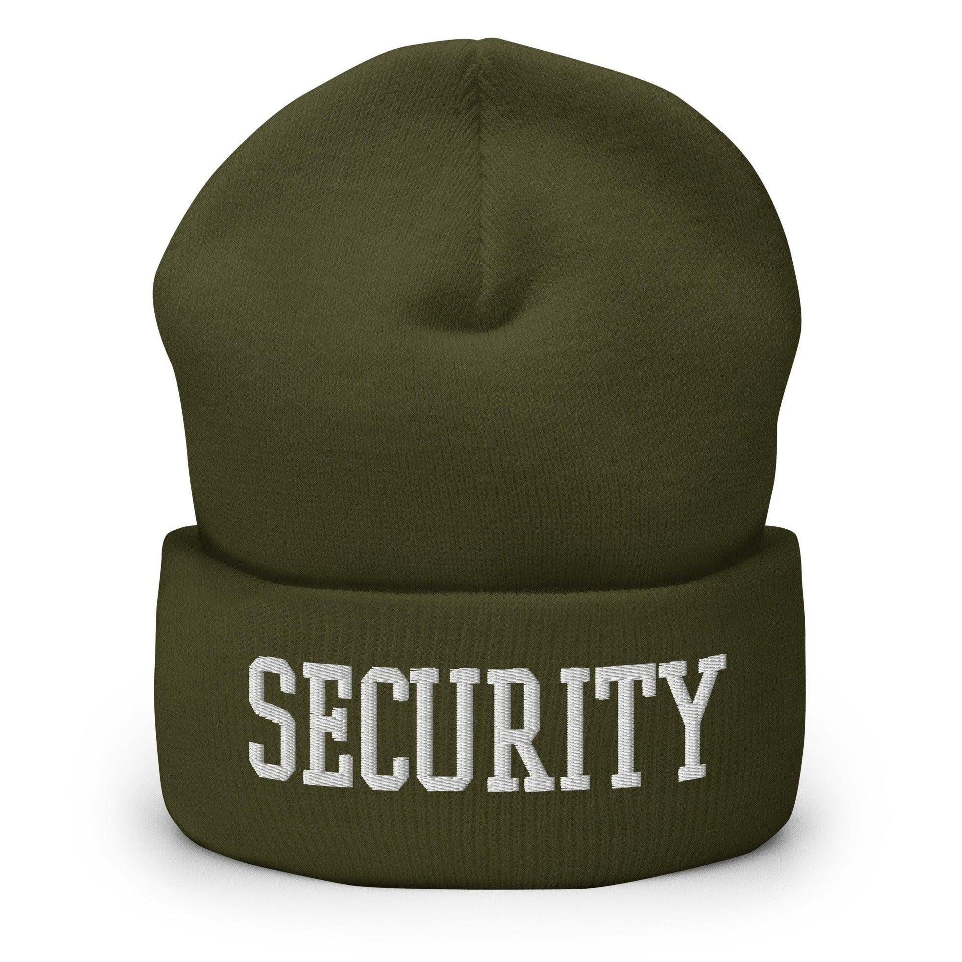 Security Uniform Work Block Embroidered Knit Cuffed Beanie Olive Beanies Capital Crowns Security Work