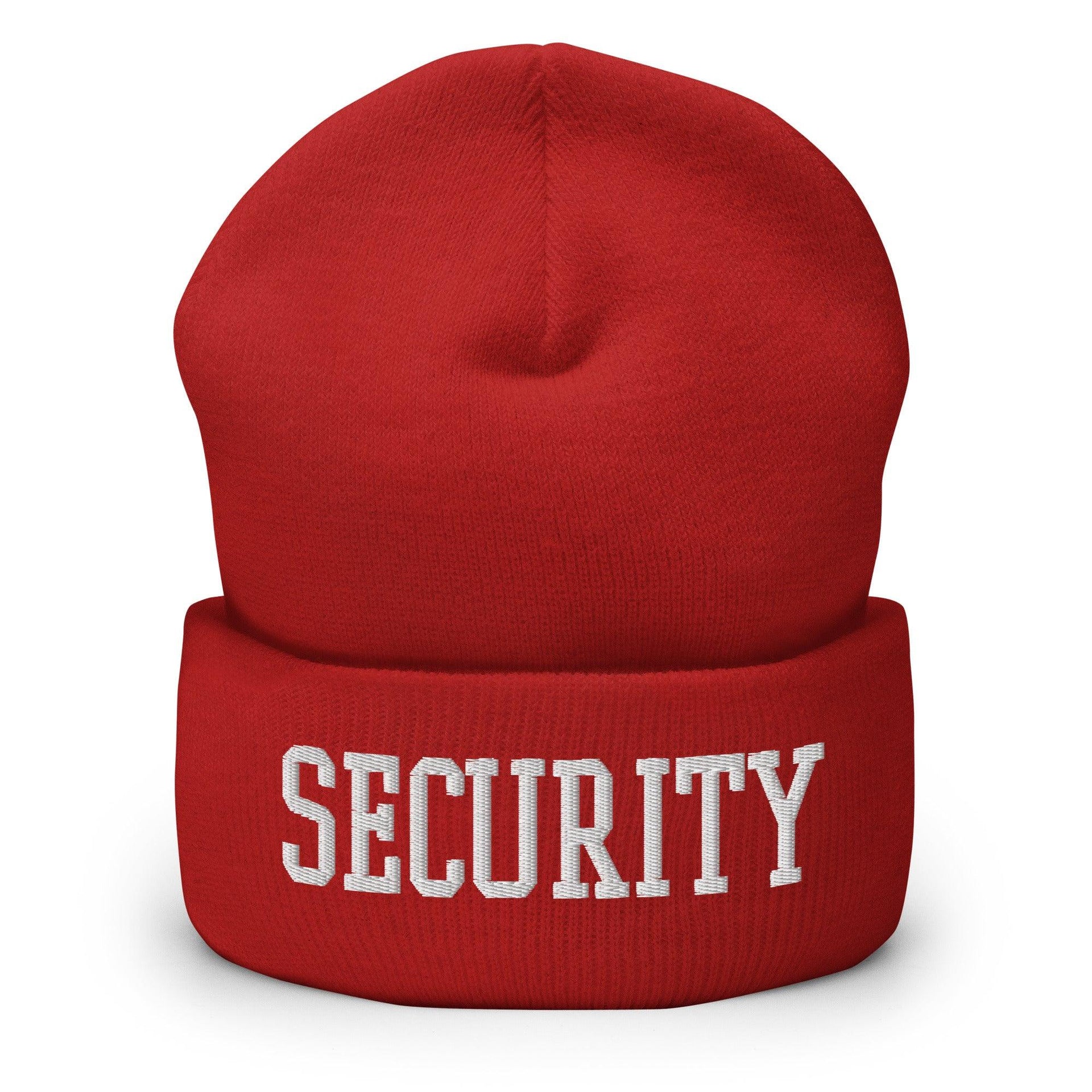 Security Uniform Work Block Embroidered Knit Cuffed Beanie Red Beanies Capital Crowns Security Work