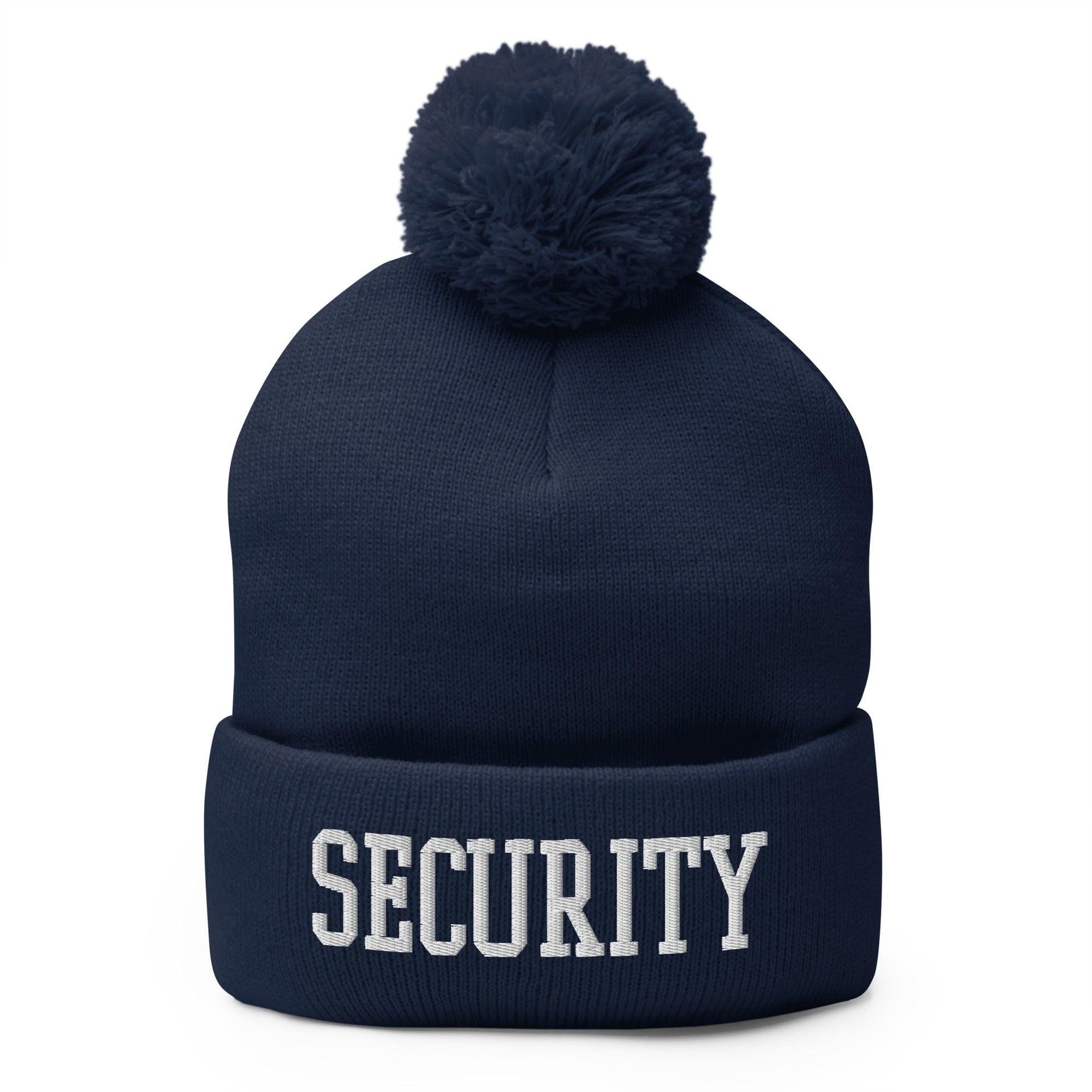 Security Uniform Work Block Embroidered Knit Pom Pom Beanie Navy Beanies Capital Crowns Security Work