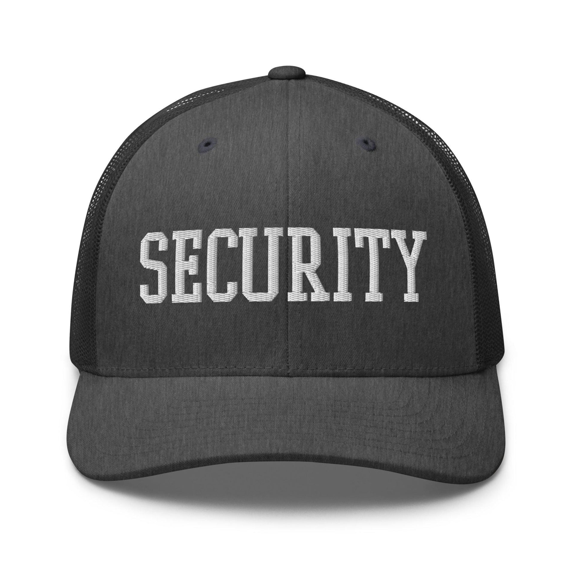 Security Uniform Work Block Embroidered Mesh Trucker Hat Dark Heather Gray Capital Crowns Security Trucker Hats Work