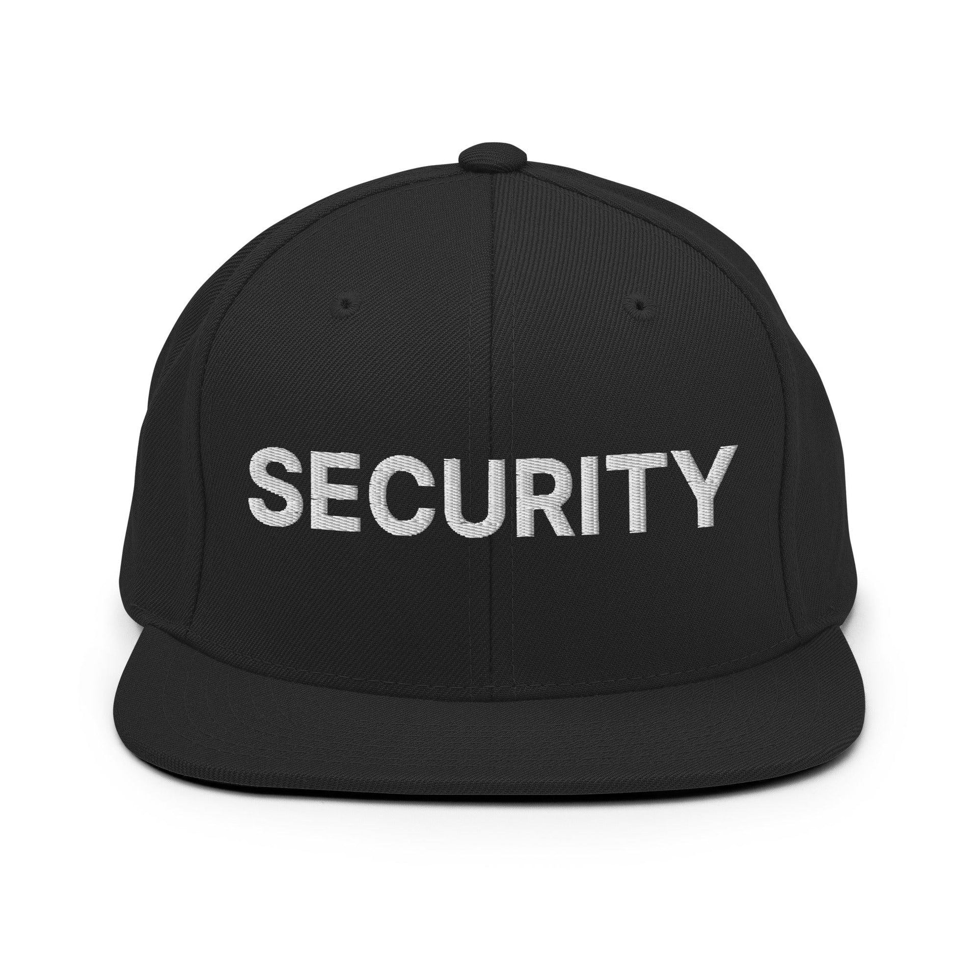 Security Uniform Work Embroidered Flat Bill Brim Snapback Hat Black Capital Crowns Security Snapback Hats Work