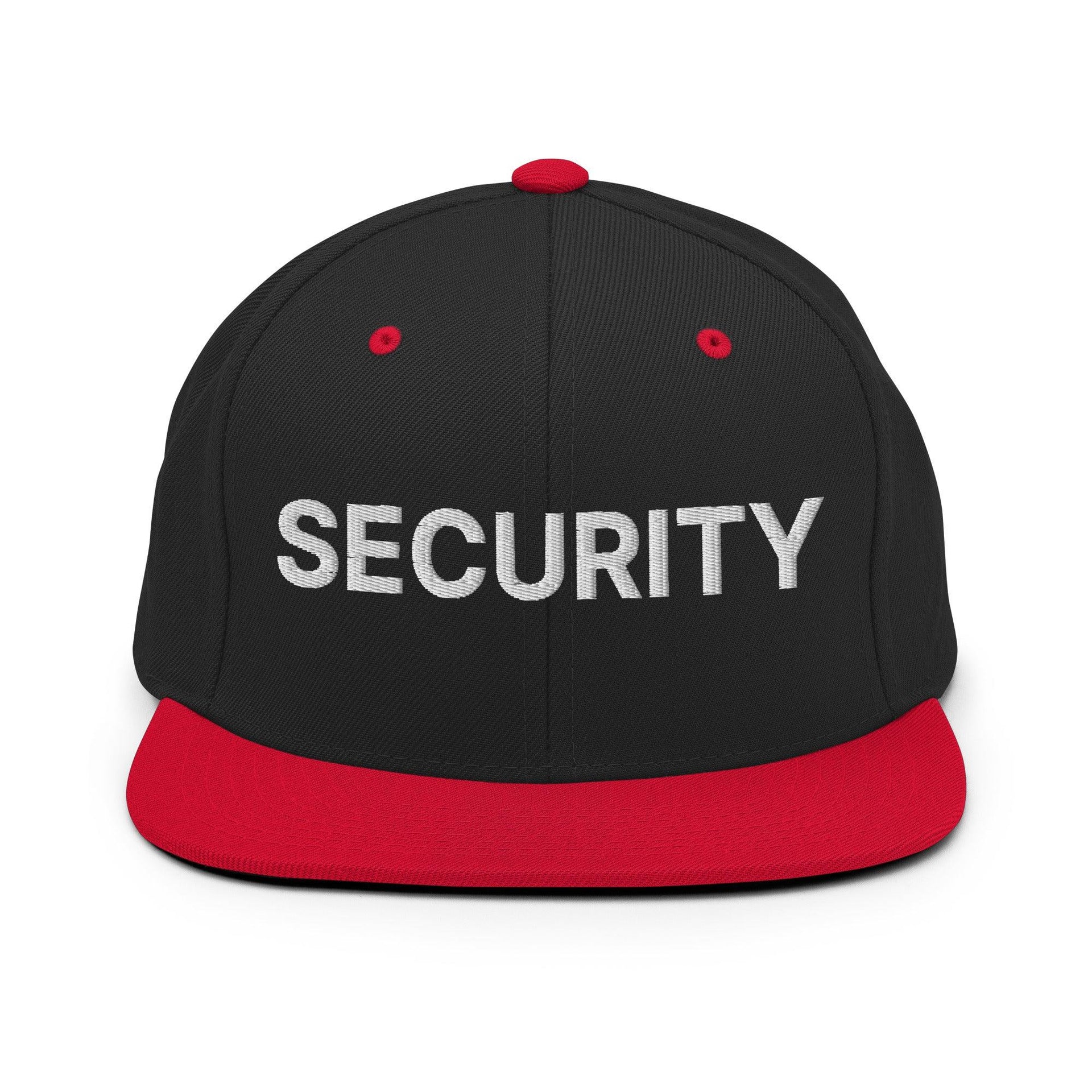 Security Uniform Work Embroidered Flat Bill Brim Snapback Hat Black Red Capital Crowns Security Snapback Hats Work