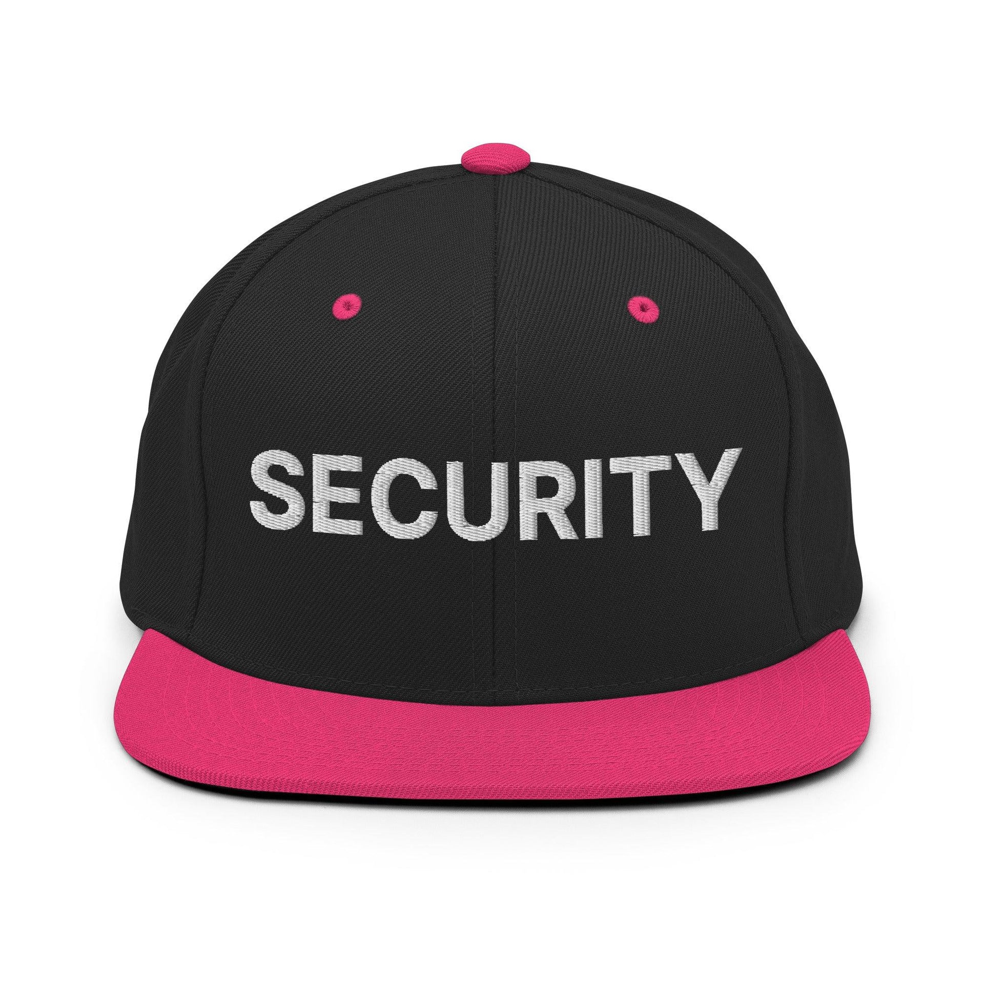 Security Uniform Work Embroidered Flat Bill Brim Snapback Hat Black Neon Pink Capital Crowns Security Snapback Hats Work