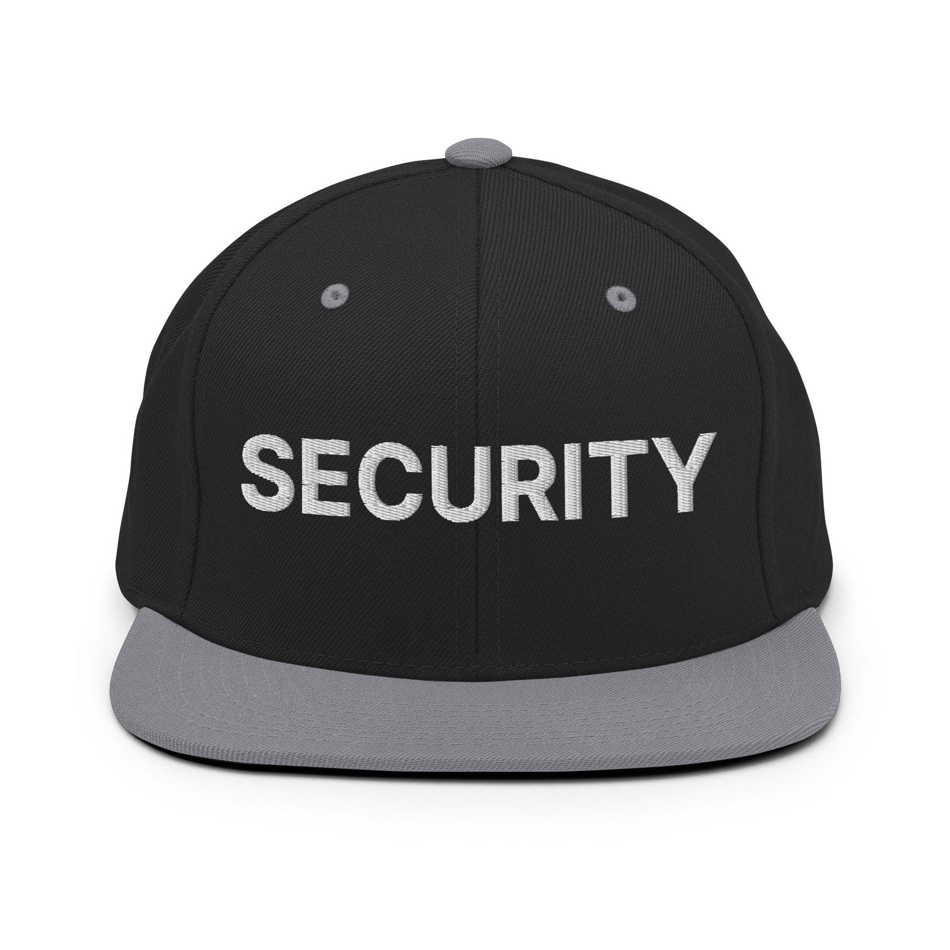 Security Uniform Work Embroidered Flat Bill Brim Snapback Hat Black Silver Capital Crowns Security Snapback Hats Work