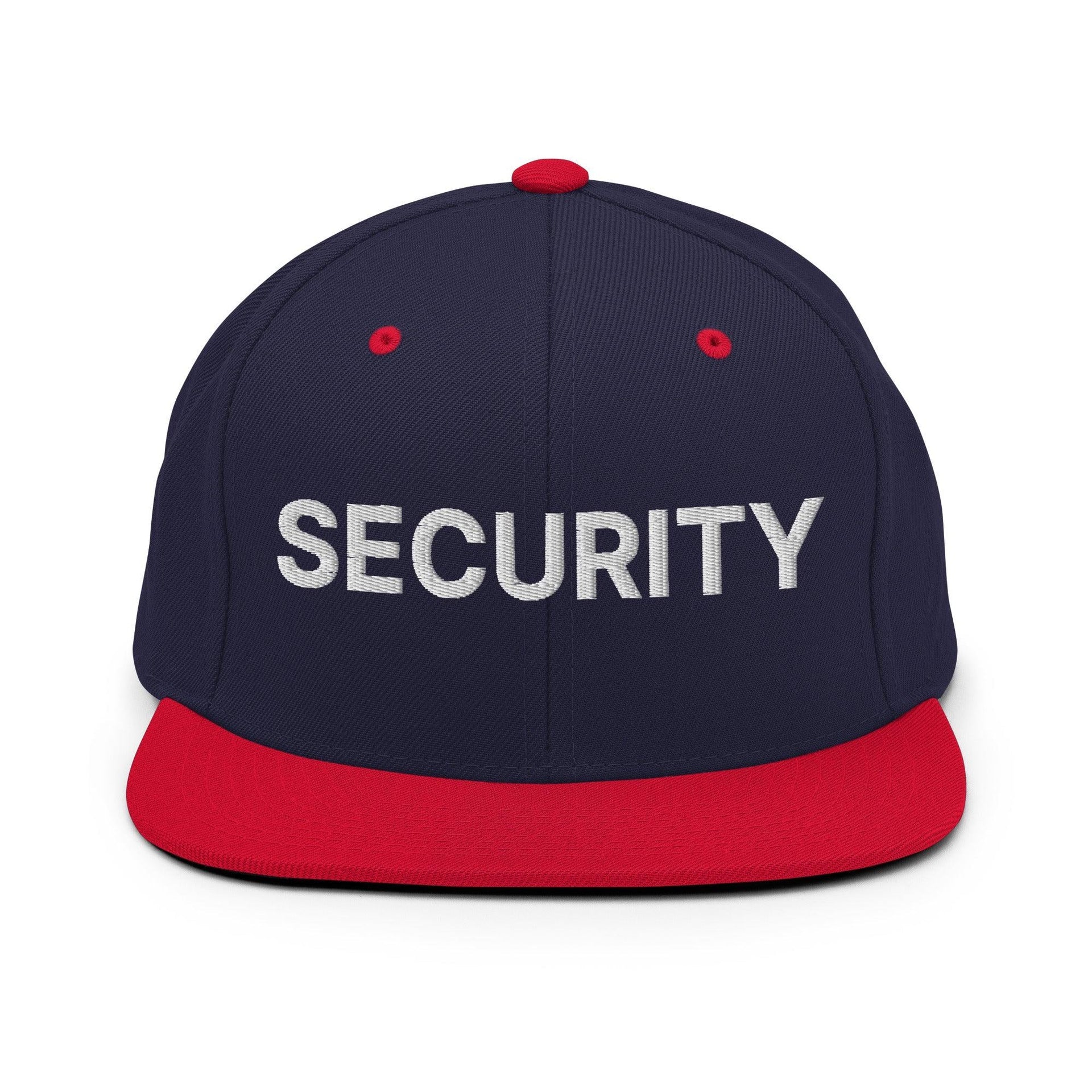 Security Uniform Work Embroidered Flat Bill Brim Snapback Hat Navy Red Capital Crowns Security Snapback Hats Work