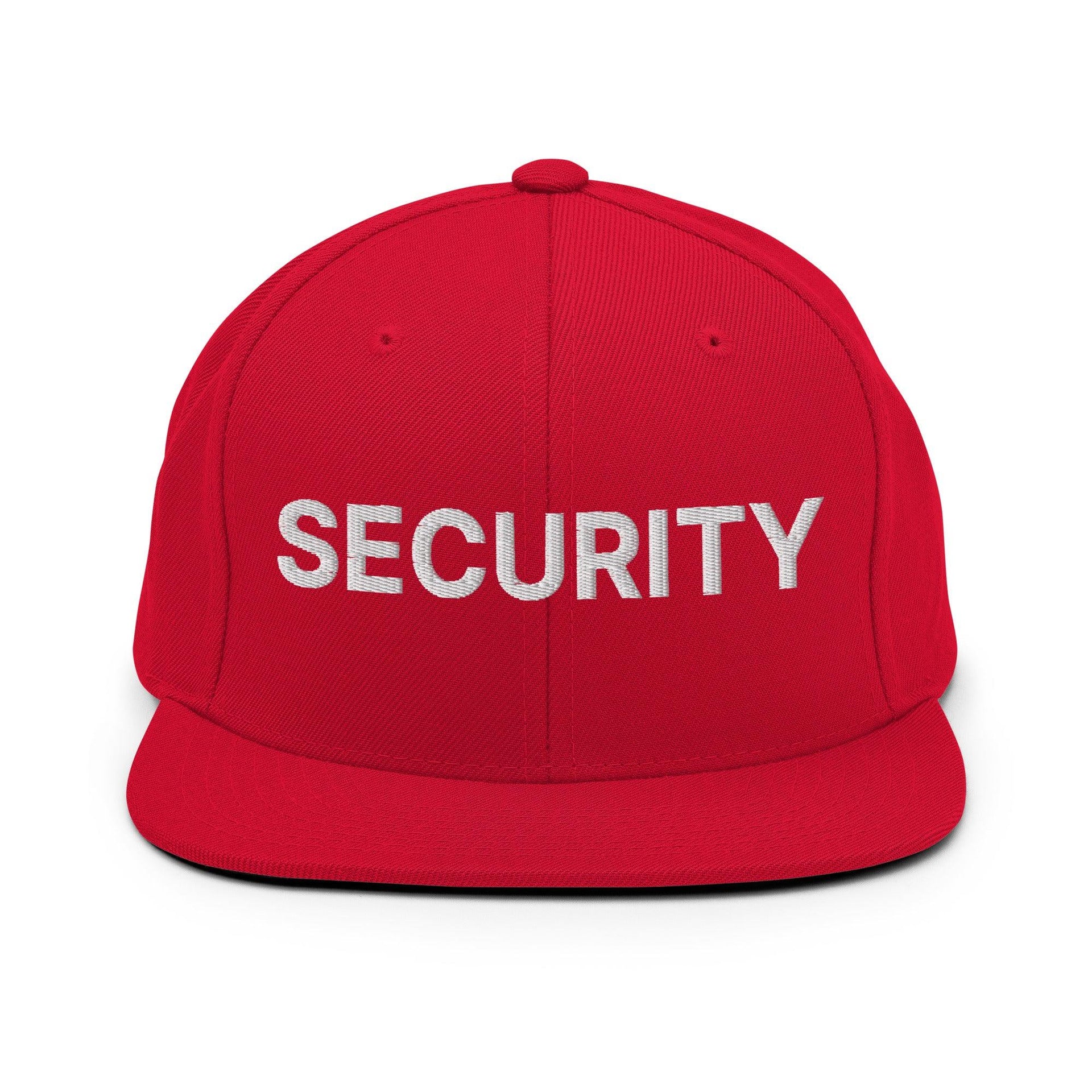 Security Uniform Work Embroidered Flat Bill Brim Snapback Hat Red Capital Crowns Security Snapback Hats Work
