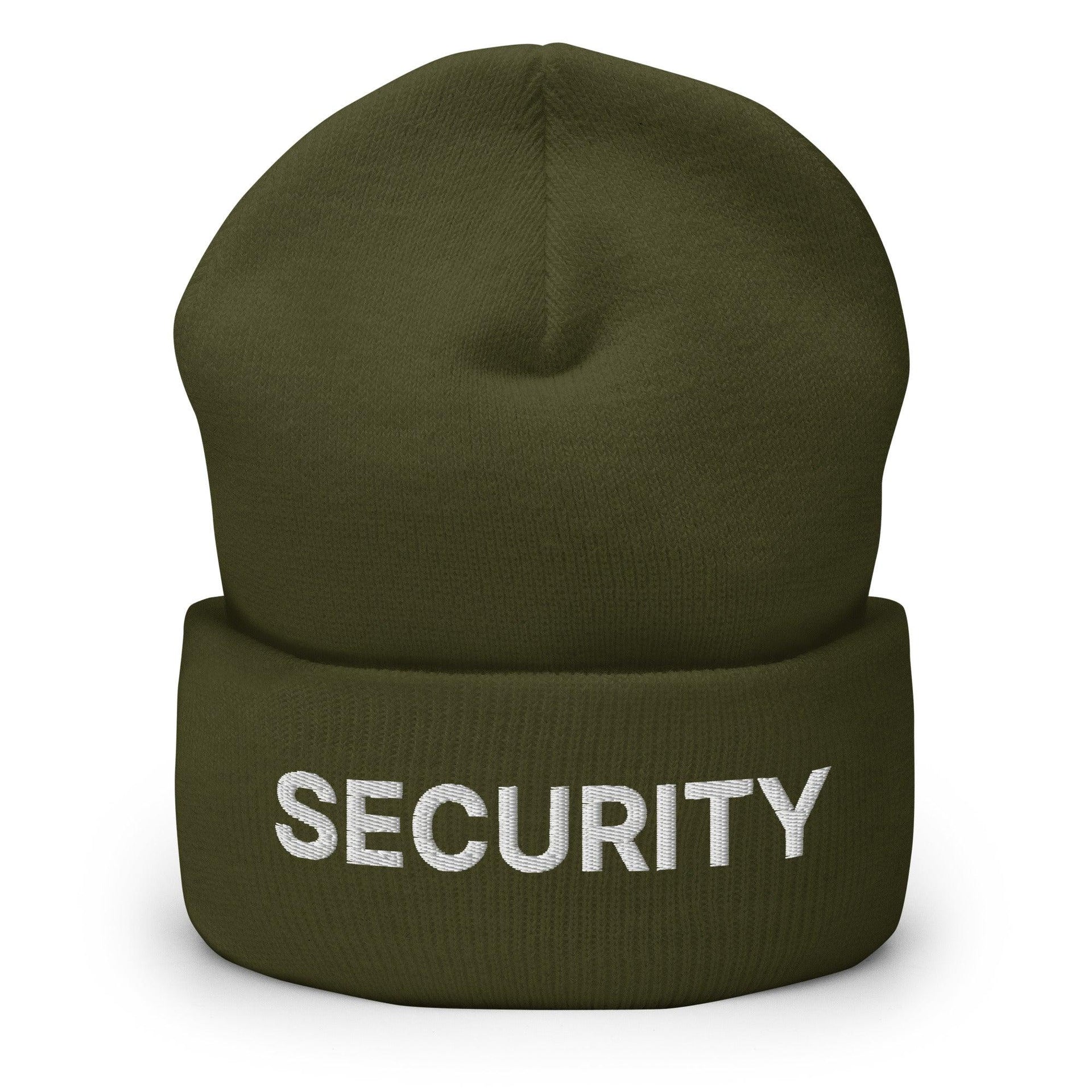 Security Uniform Work Embroidered Knit Cuffed Beanie Olive Beanies Capital Crowns Security Work
