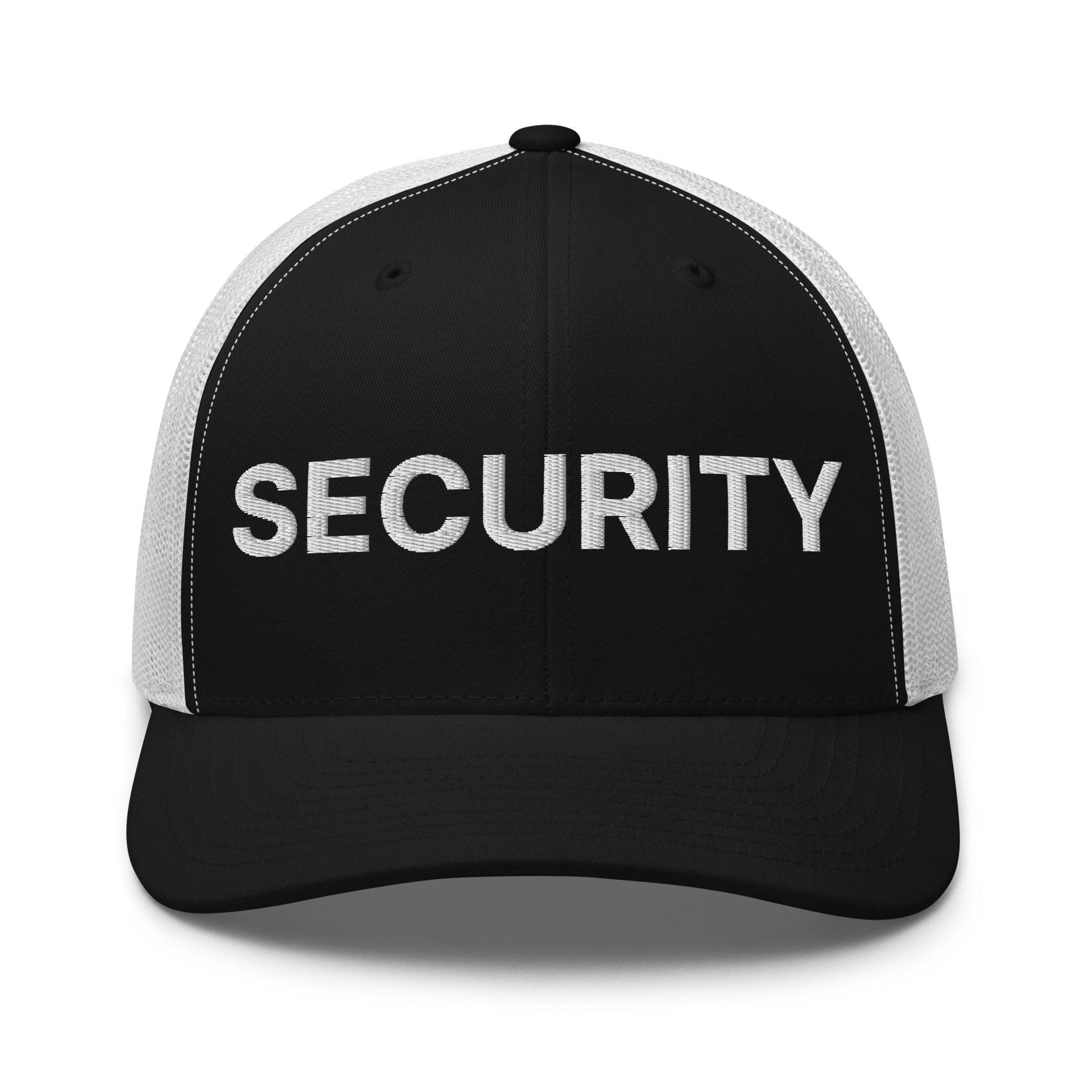 Security Uniform Work Embroidered Mesh Trucker Hat Black White Capital Crowns Security Trucker Hats Work