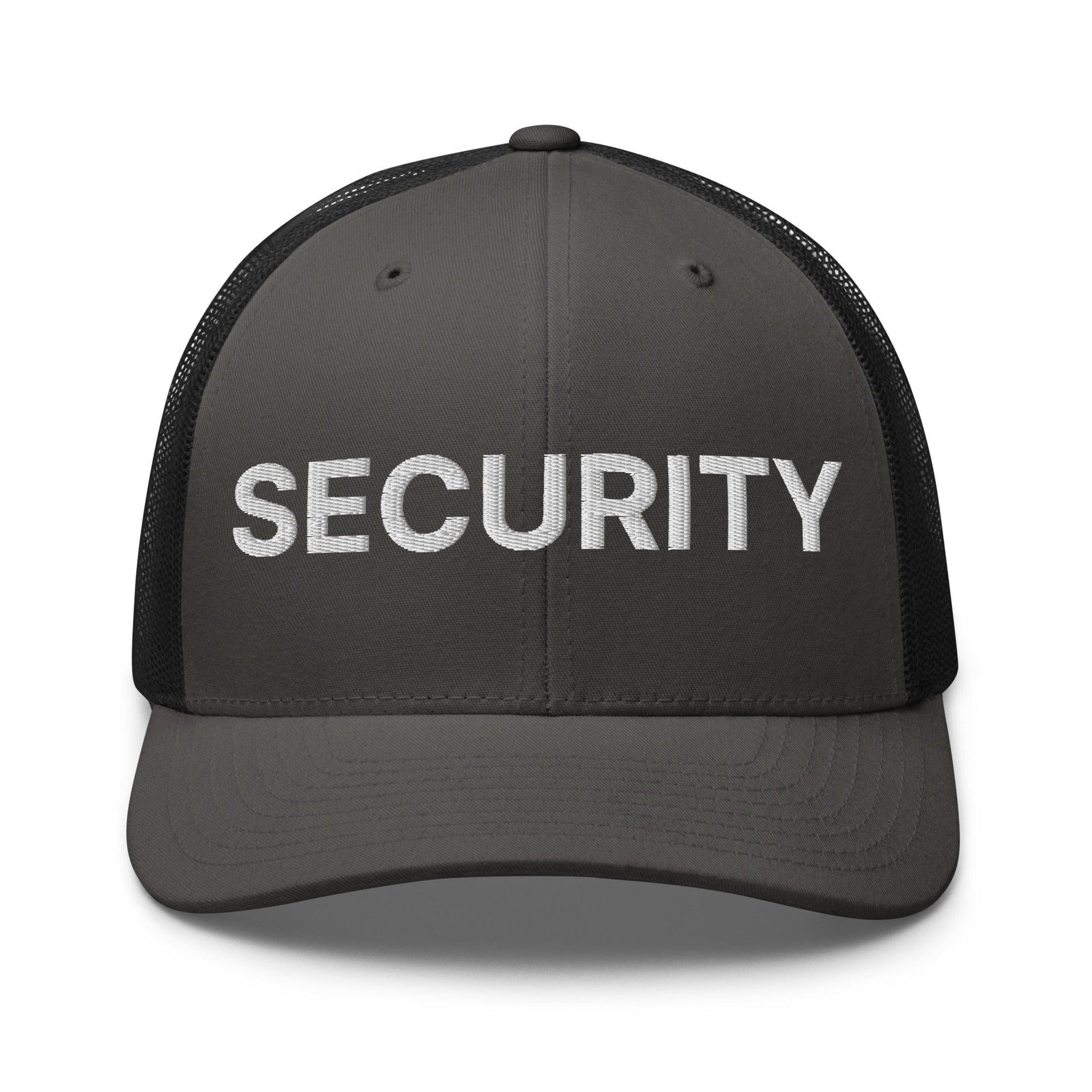 Security Uniform Work Embroidered Mesh Trucker Hat Charcoal Black Capital Crowns Security Trucker Hats Work