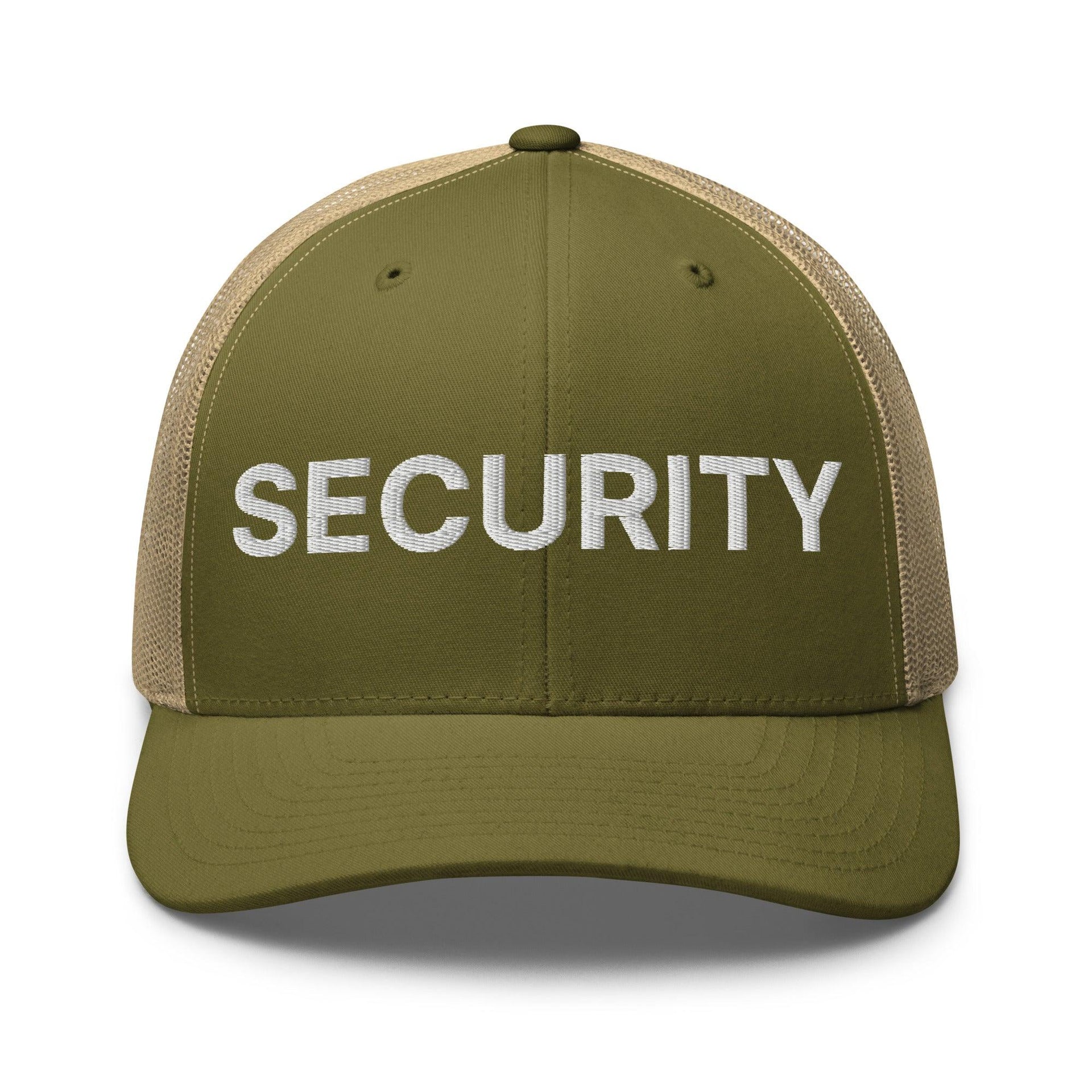 Security Uniform Work Embroidered Mesh Trucker Hat Moss Khaki Capital Crowns Security Trucker Hats Work