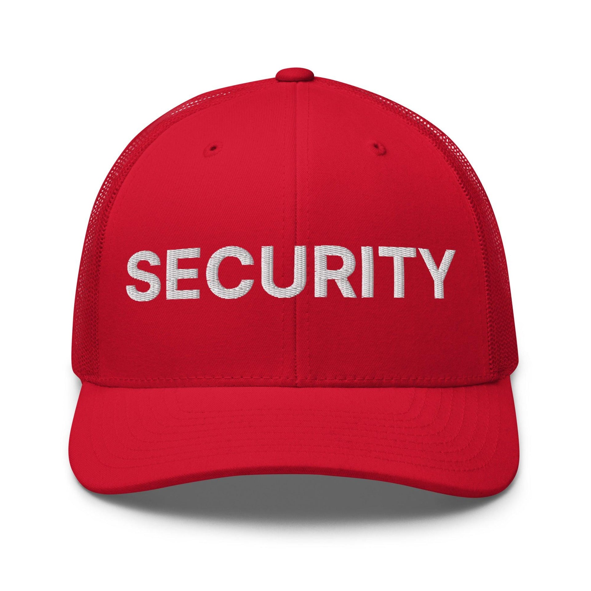 Security Uniform Work Embroidered Mesh Trucker Hat Red Capital Crowns Security Trucker Hats Work