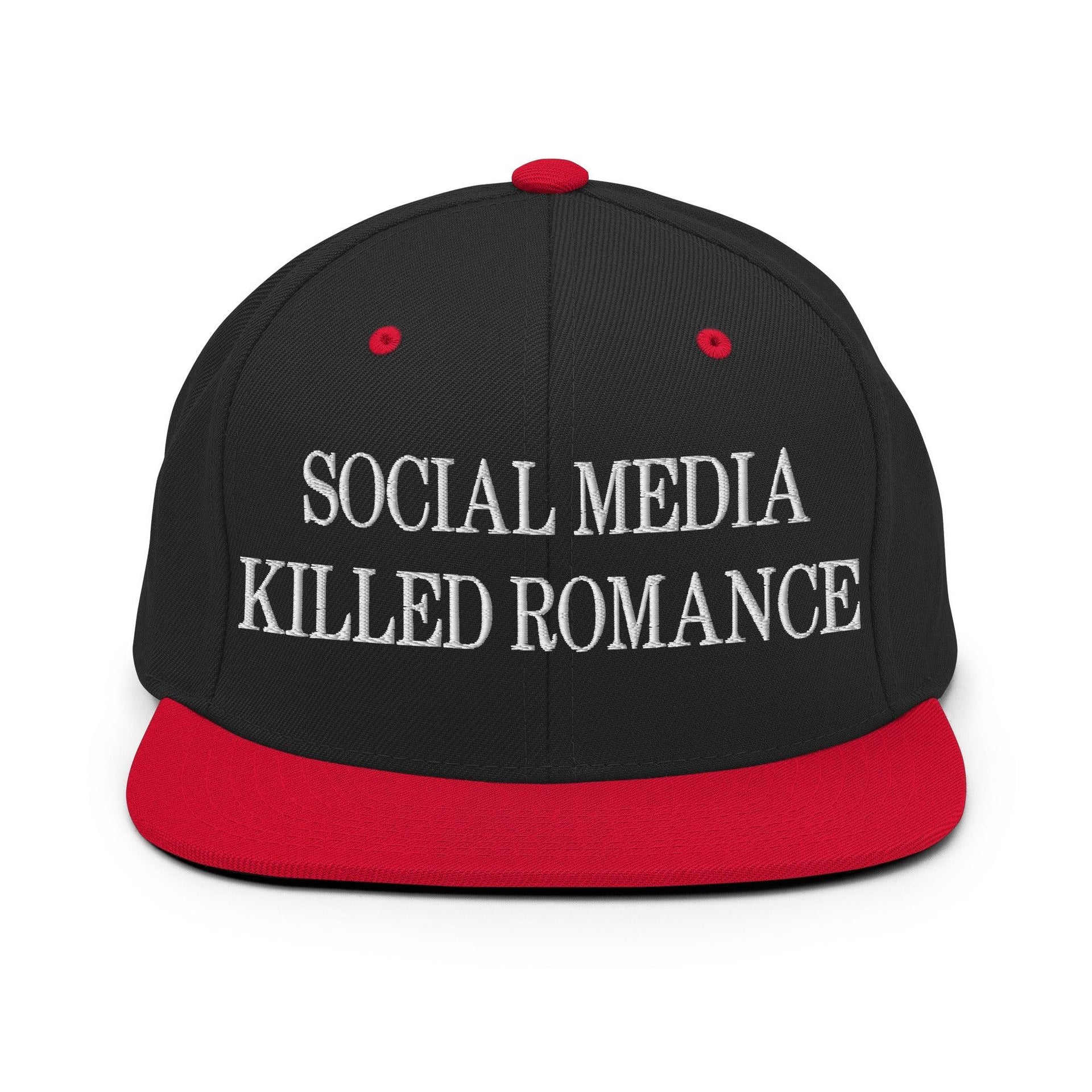 Social Media Killed Romance Flat Bill Brim Snapback Hat Black Red Capital Crowns Funny Snapback Hats