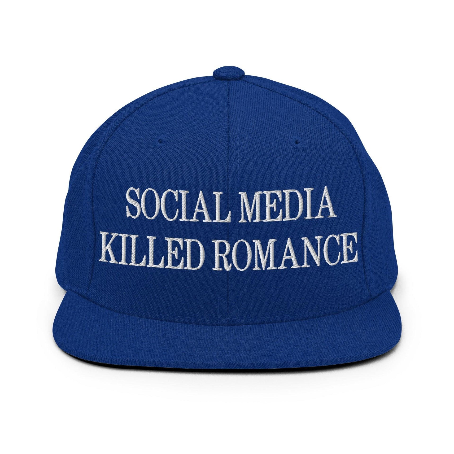Social Media Killed Romance Flat Bill Brim Snapback Hat Royal Blue Capital Crowns Funny Snapback Hats