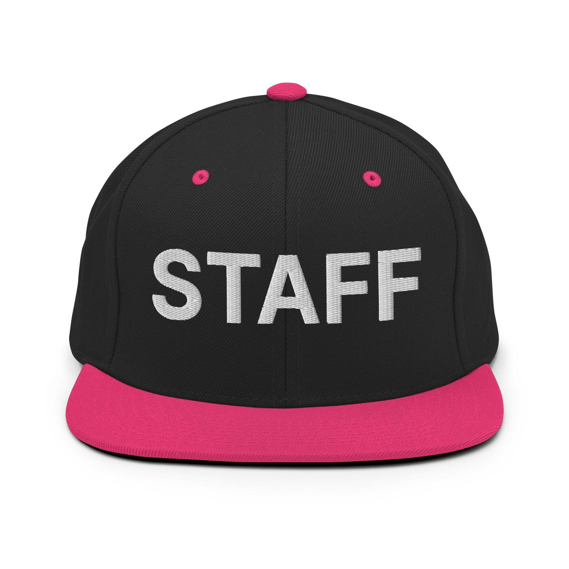Staff Uniform Work Embroidered Flat Bill Brim Snapback Hat Black Neon Pink Capital Crowns Snapback Hats Work