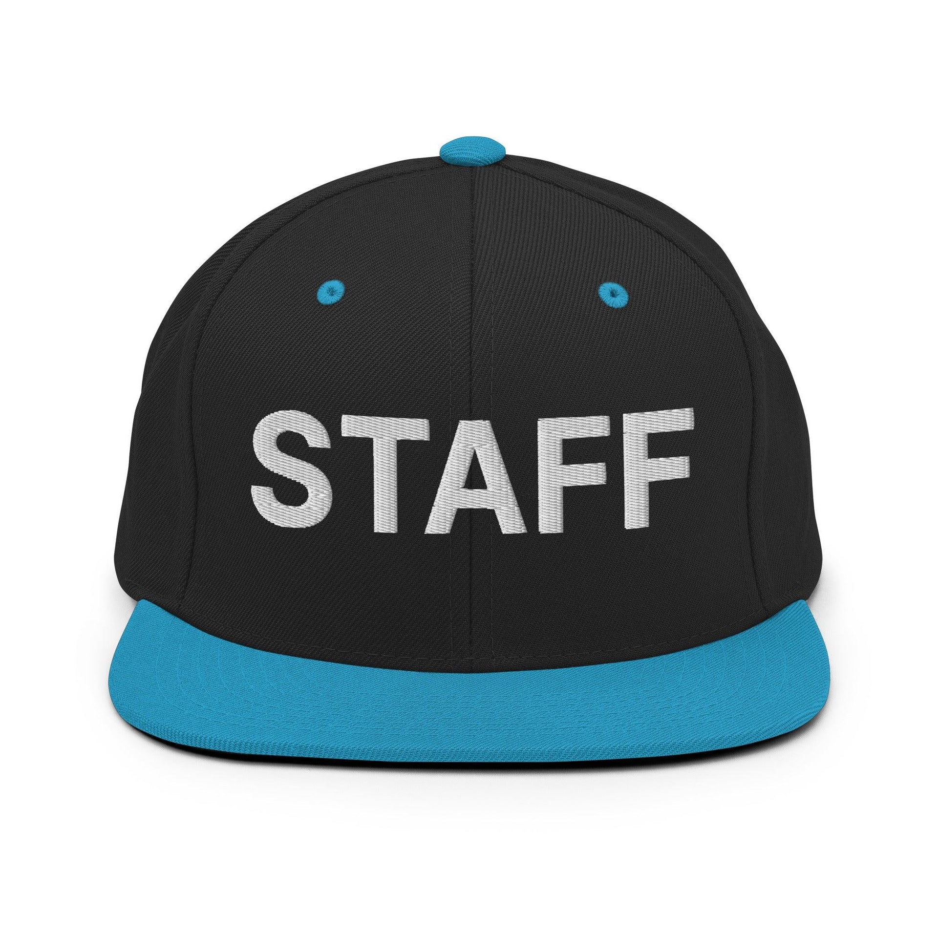 Staff Uniform Work Embroidered Flat Bill Brim Snapback Hat Black Teal Capital Crowns Snapback Hats Work
