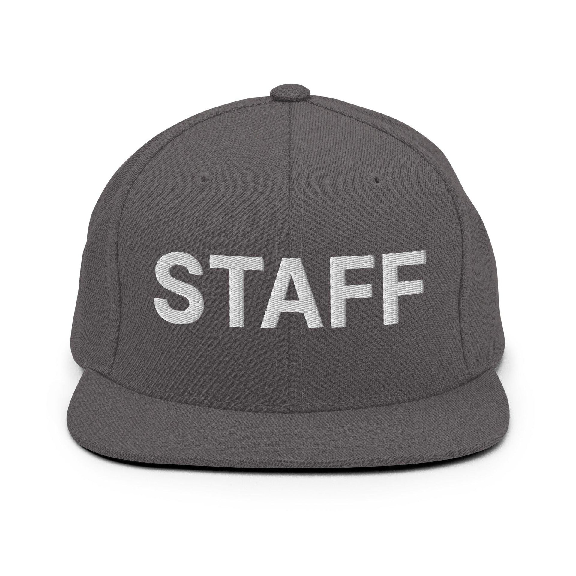 Staff Uniform Work Embroidered Flat Bill Brim Snapback Hat Dark Grey Capital Crowns Snapback Hats Work