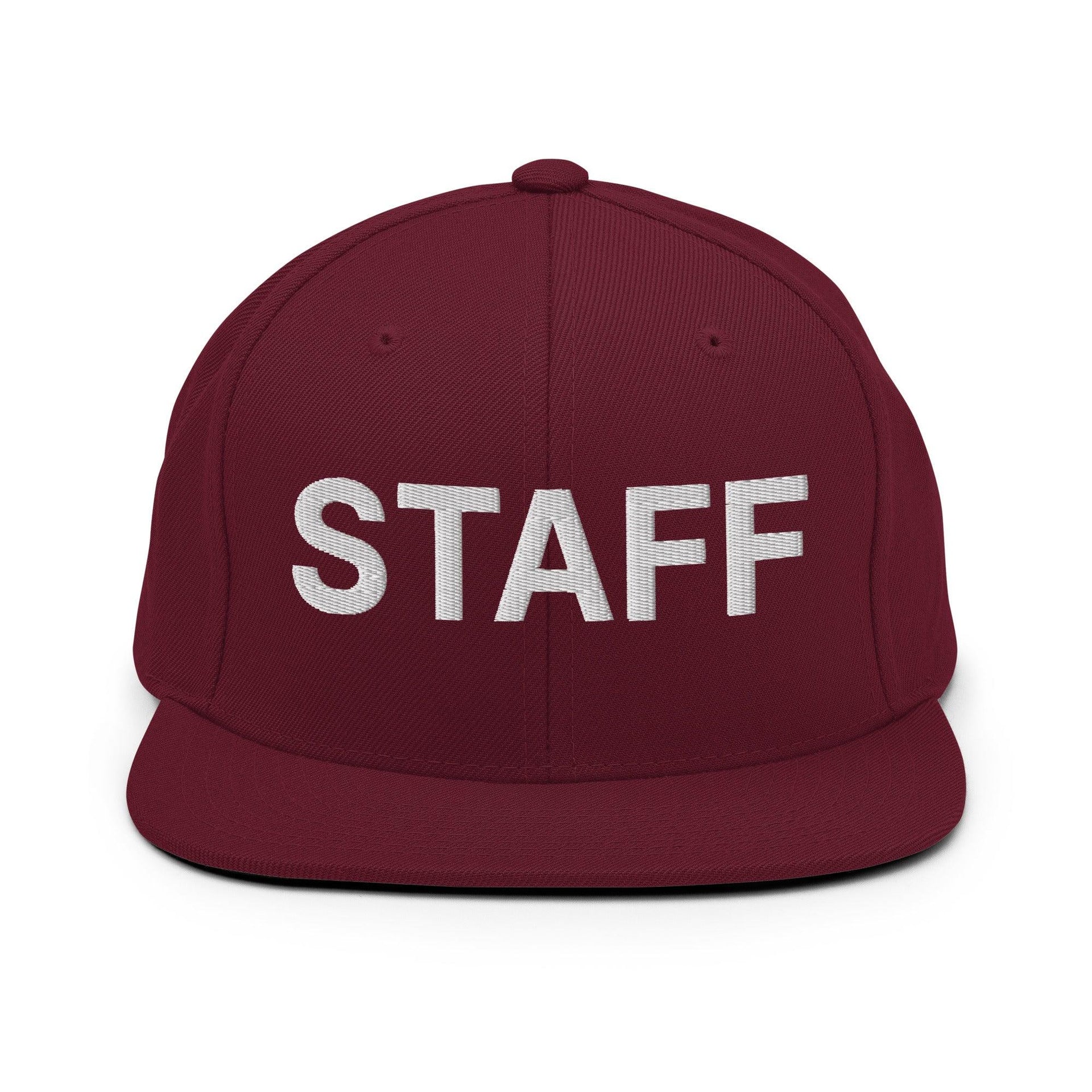 Staff Uniform Work Embroidered Flat Bill Brim Snapback Hat Maroon Capital Crowns Snapback Hats Work