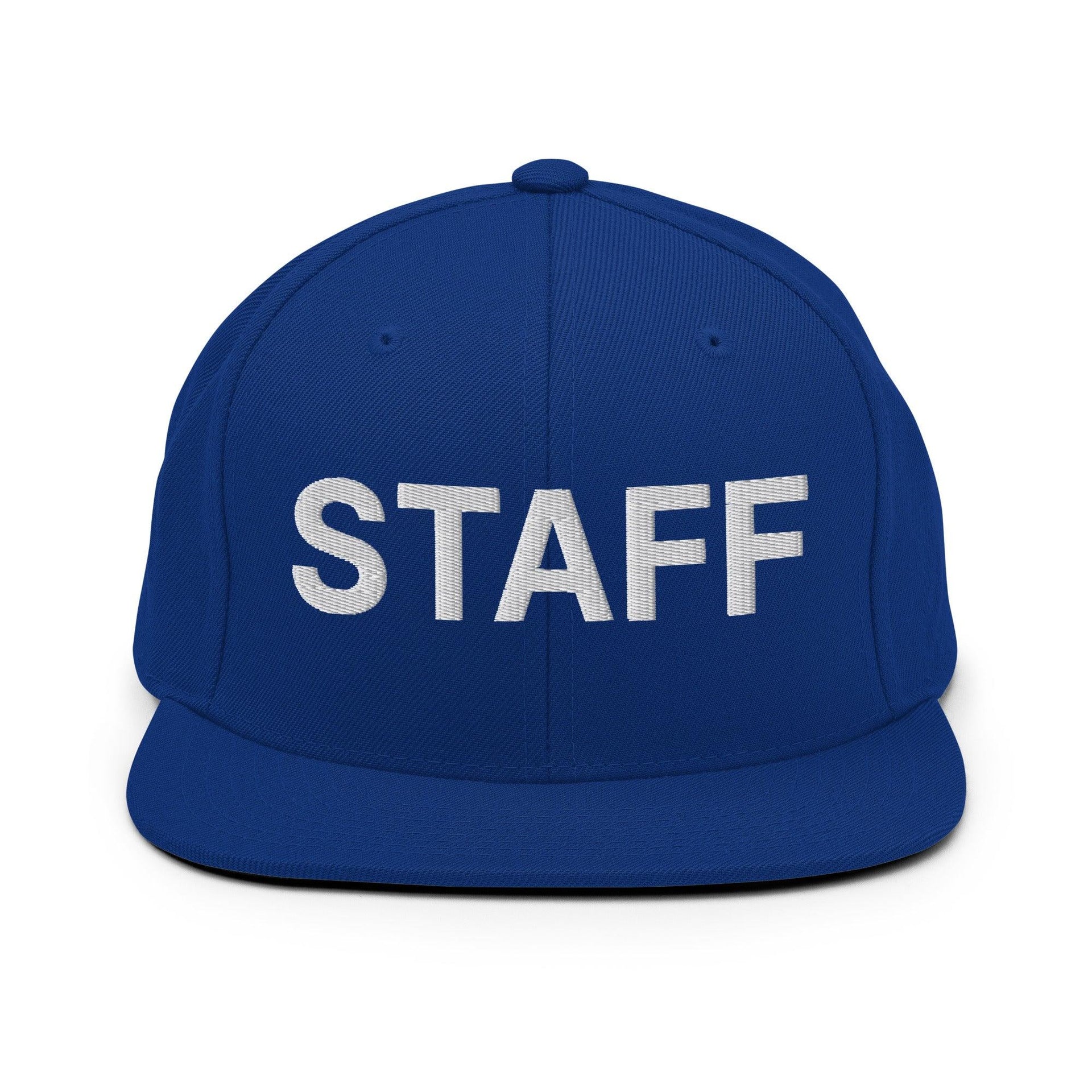 Staff Uniform Work Embroidered Flat Bill Brim Snapback Hat Royal Blue Capital Crowns Snapback Hats Work