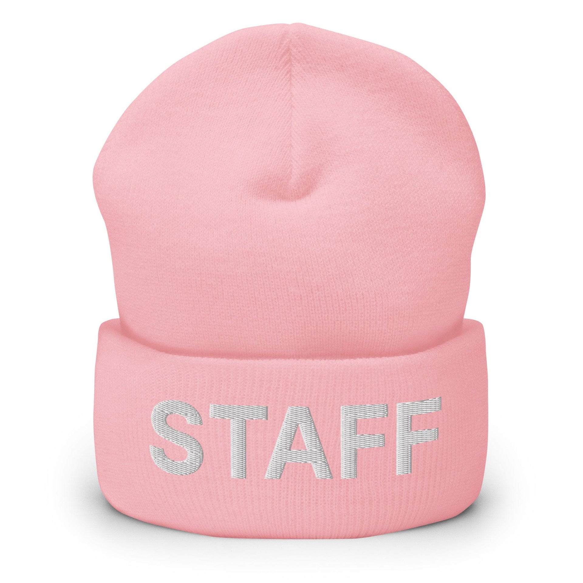 Staff Uniform Work Embroidered Knit Cuffed Beanie Baby Pink Beanies Capital Crowns Work