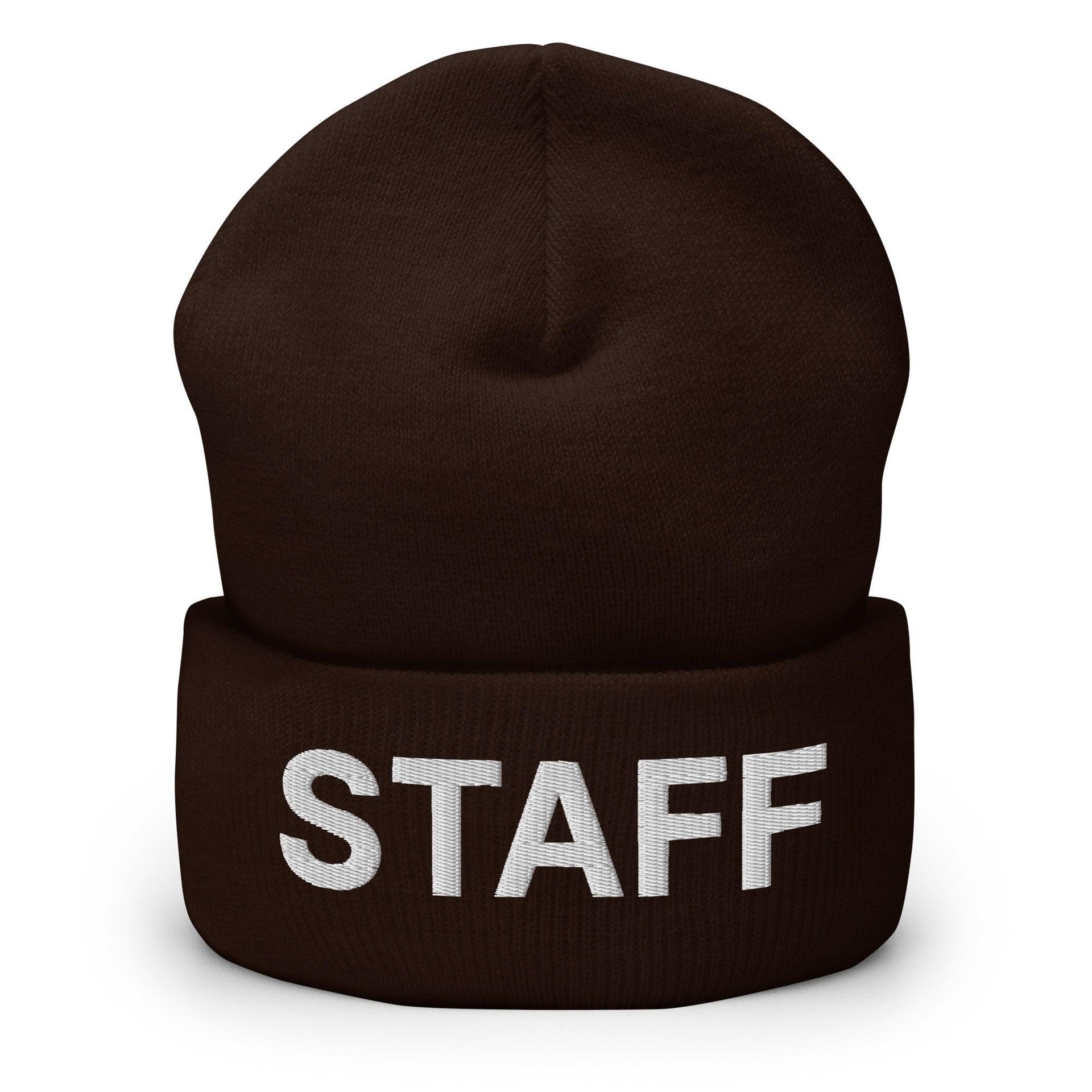 Staff Uniform Work Embroidered Knit Cuffed Beanie Brown Beanies Capital Crowns Work