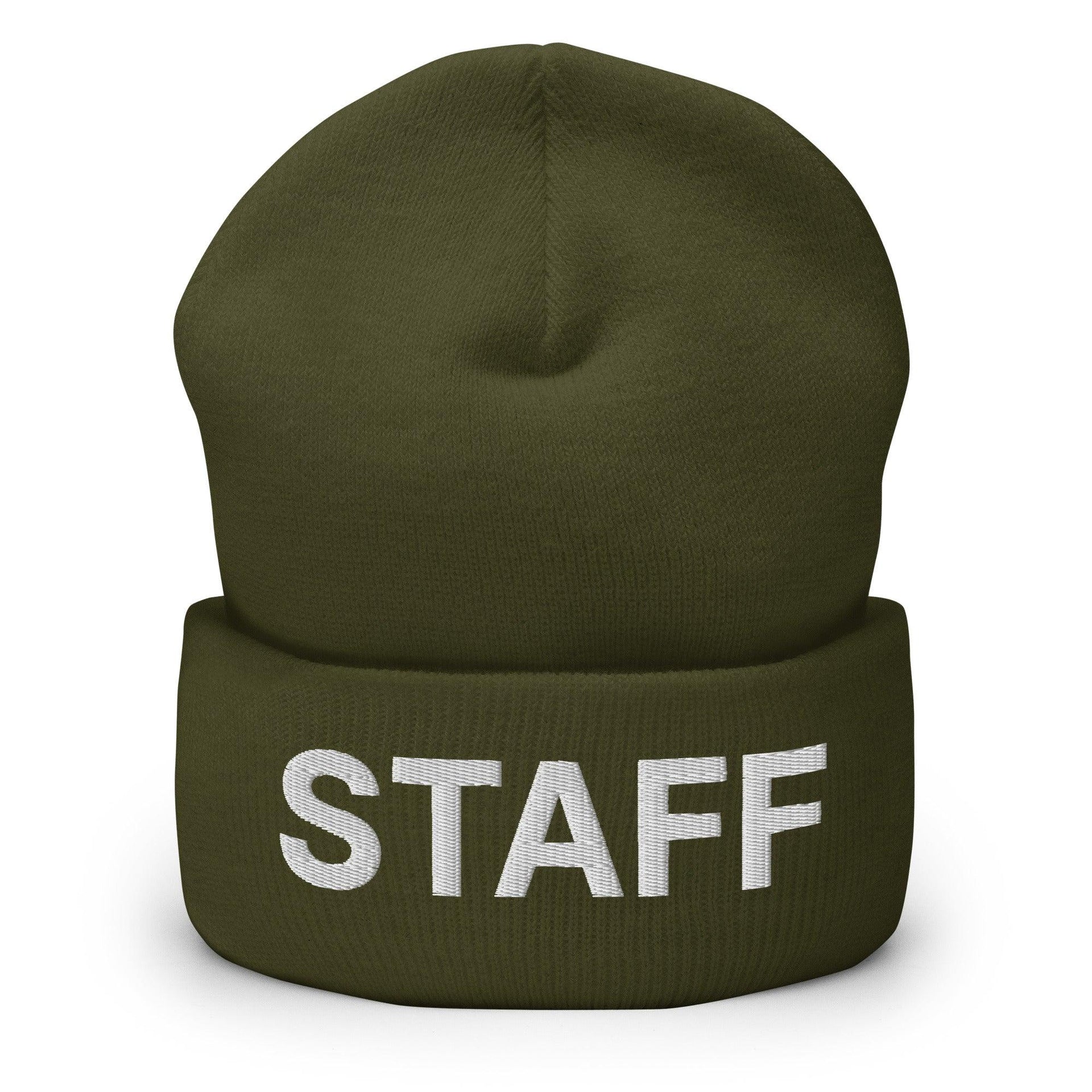 Staff Uniform Work Embroidered Knit Cuffed Beanie Olive Beanies Capital Crowns Work