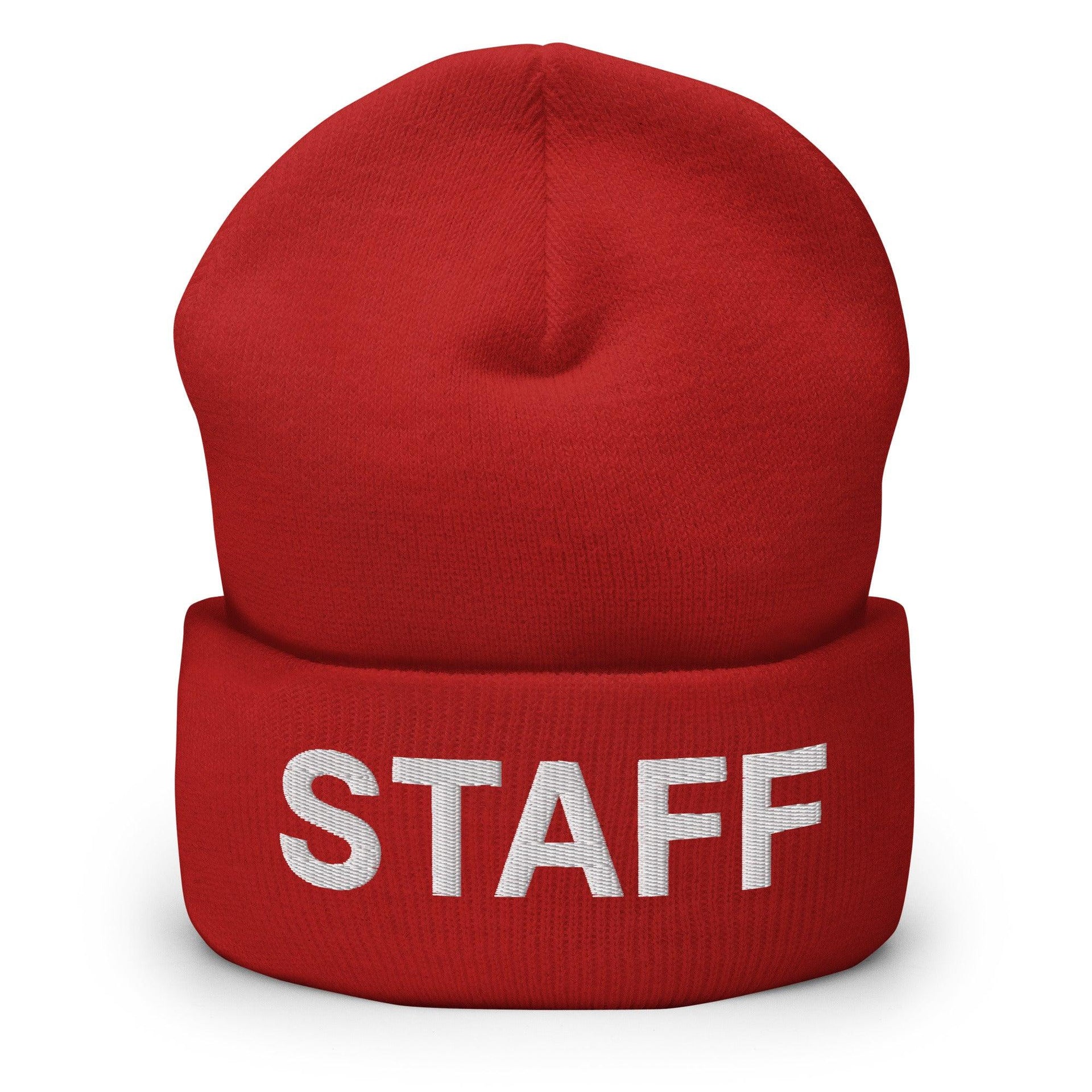 Staff Uniform Work Embroidered Knit Cuffed Beanie Red Beanies Capital Crowns Work