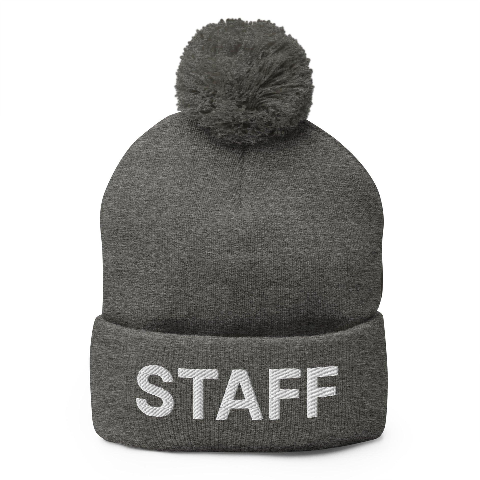 Staff Uniform Work Embroidered Knit Pom Pom Beanie Dark Heather Grey Beanies Capital Crowns Work