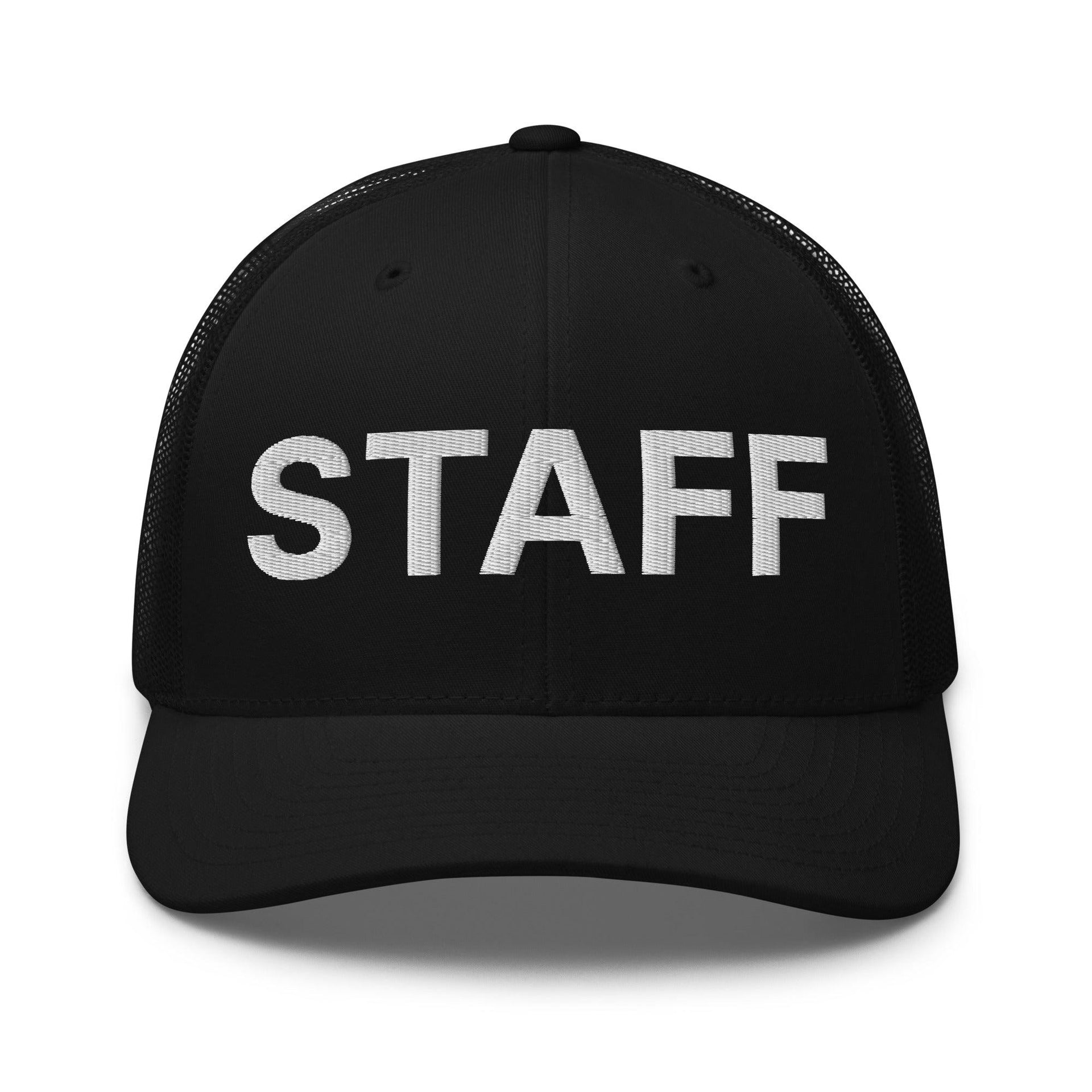 Staff Uniform Work Embroidered Mesh Trucker Hat Black Capital Crowns Trucker Hats Work