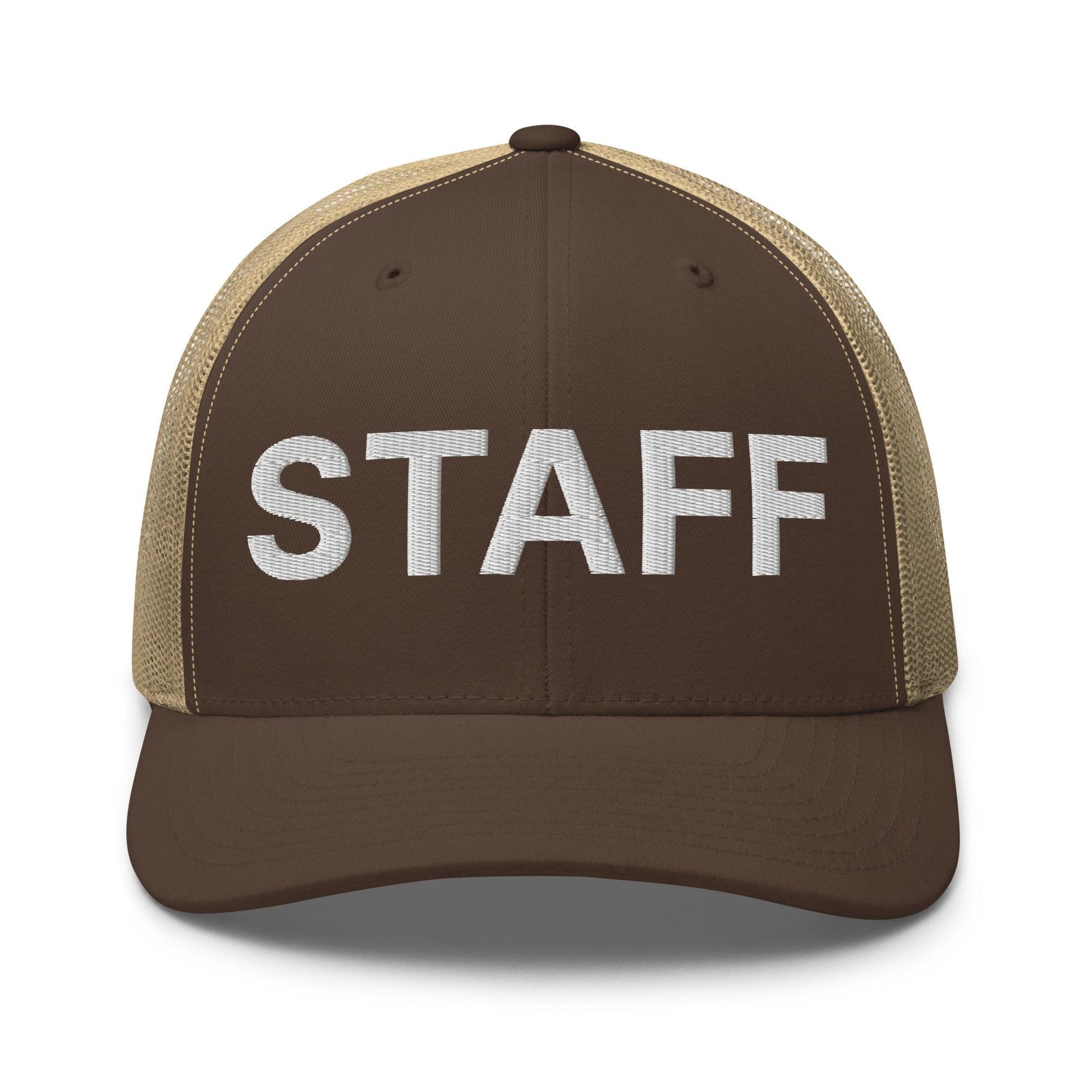Staff Uniform Work Embroidered Mesh Trucker Hat Brown Khaki Capital Crowns Trucker Hats Work