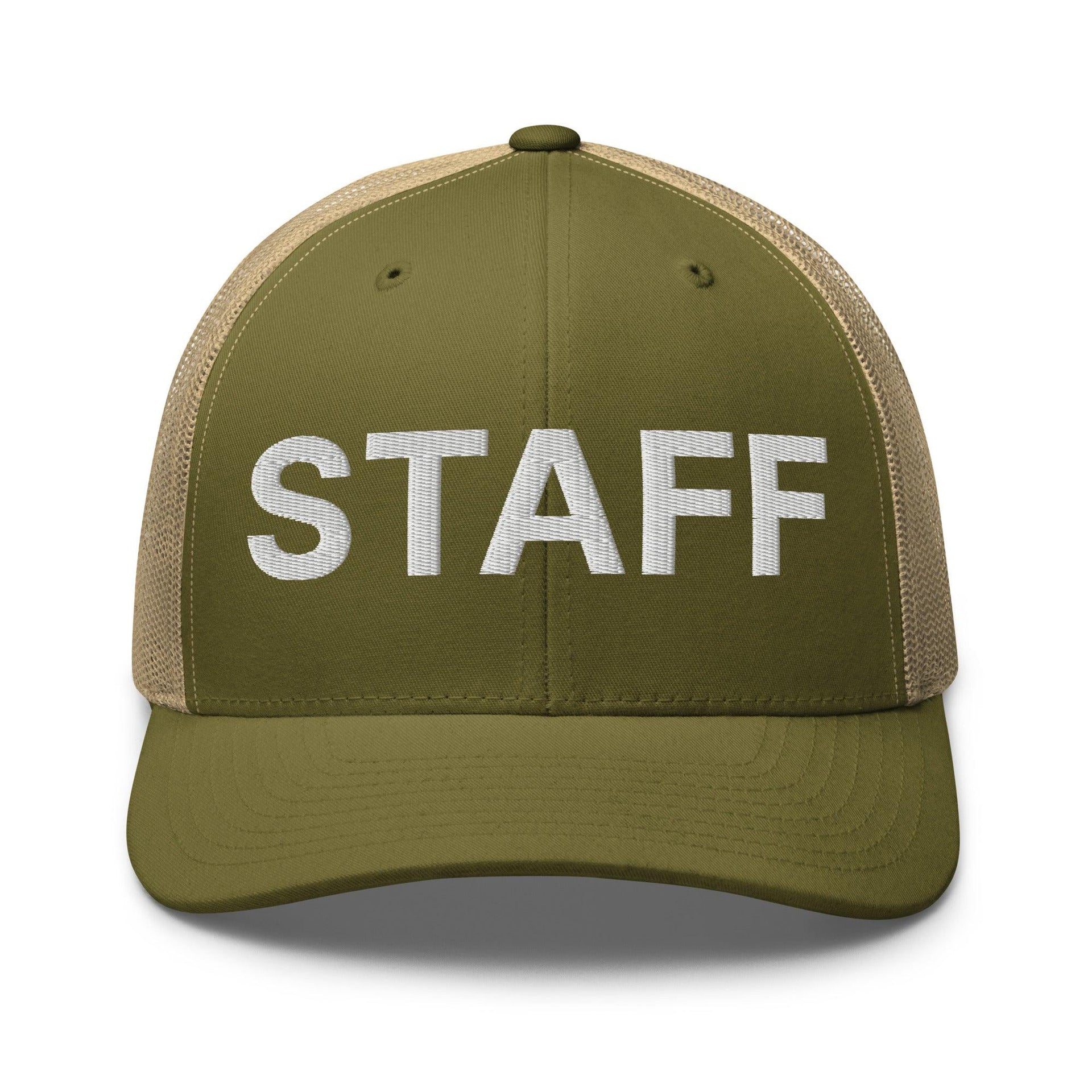 Staff Uniform Work Embroidered Mesh Trucker Hat Moss Khaki Capital Crowns Trucker Hats Work