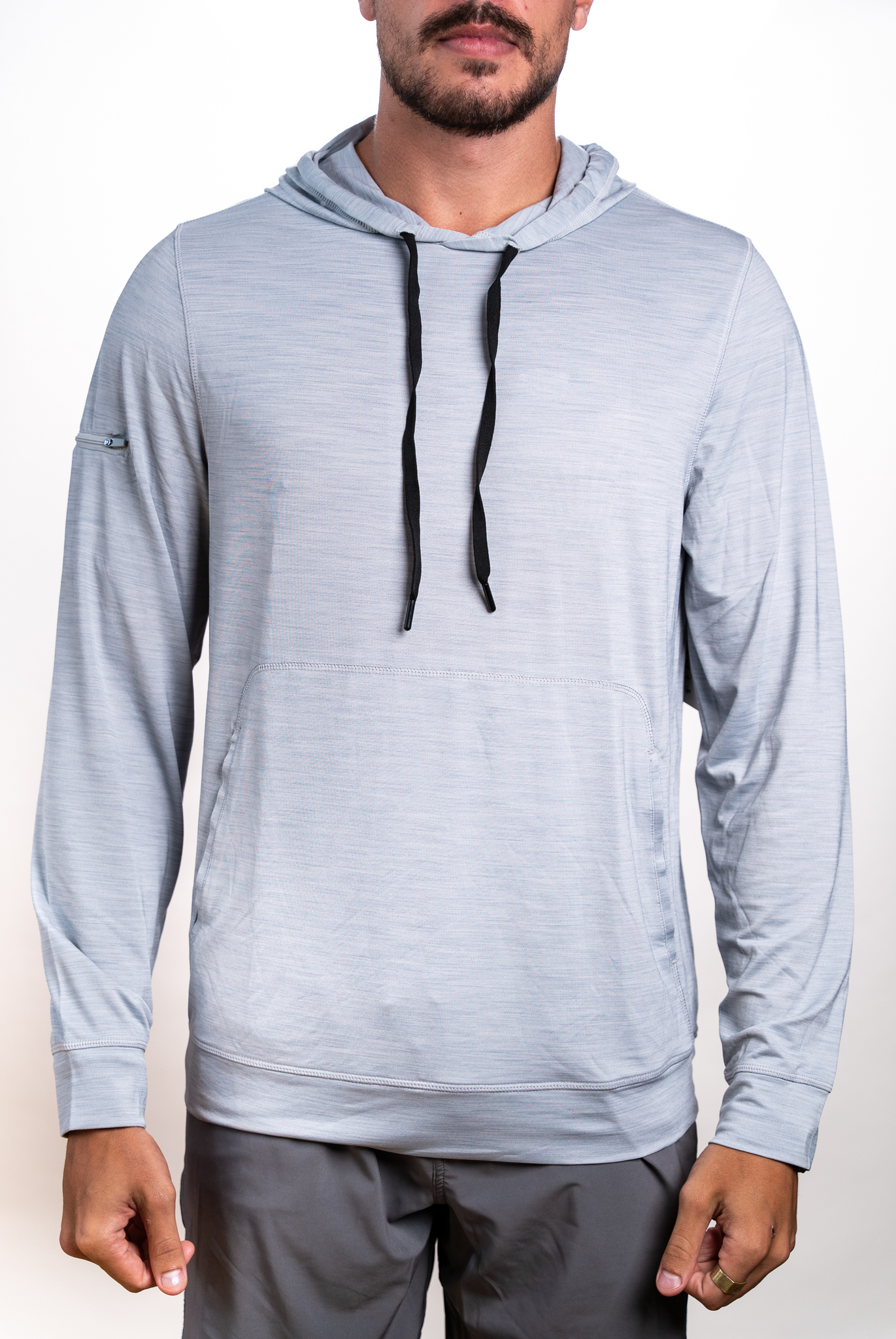 STLSTT09 - Tech Slub LS Hood Heather Grey / S Shirts & Tops