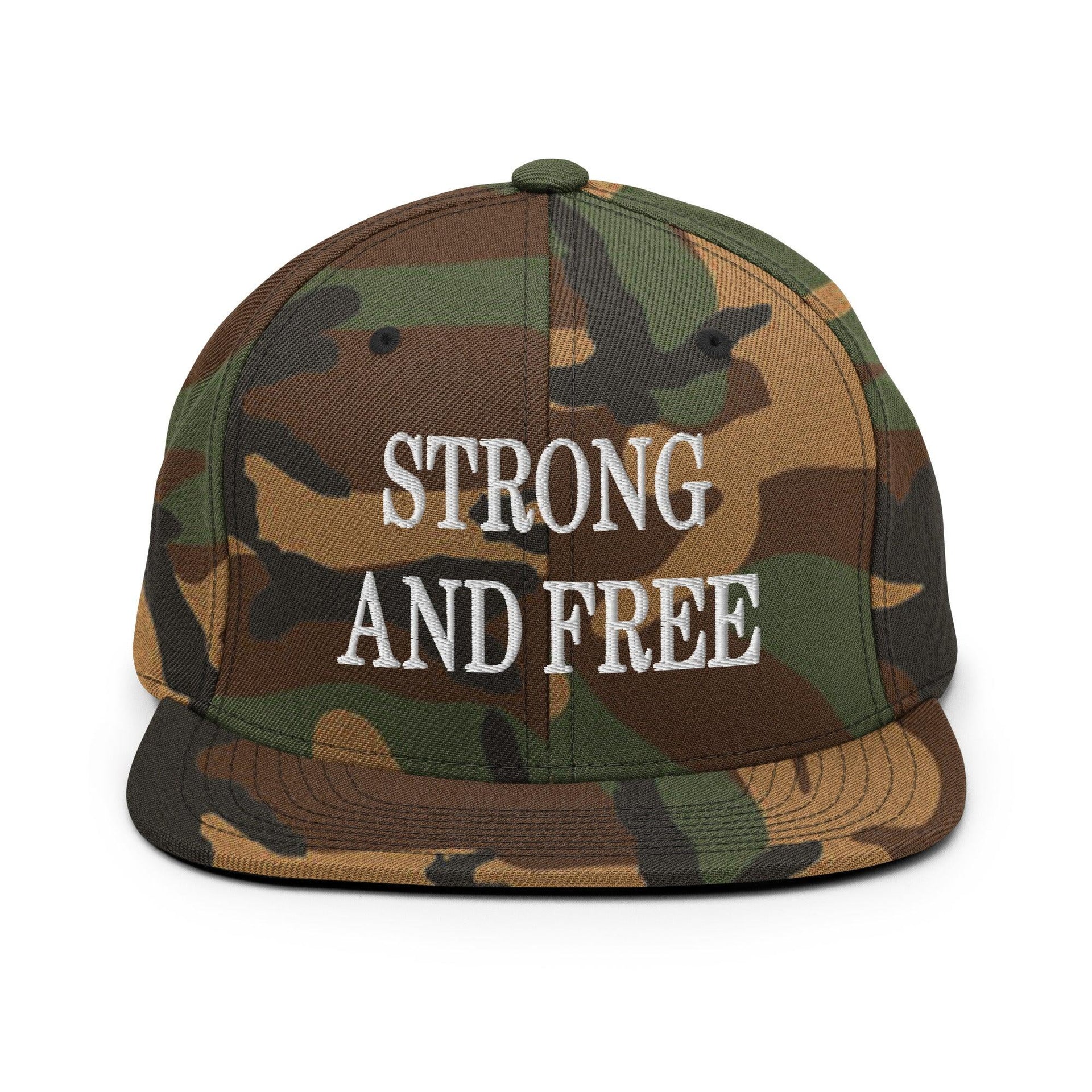 Strong and Free Embroidered Flat Bill Brim Snapback Hat Green Camo Canada Capital Crowns Snapback Hats