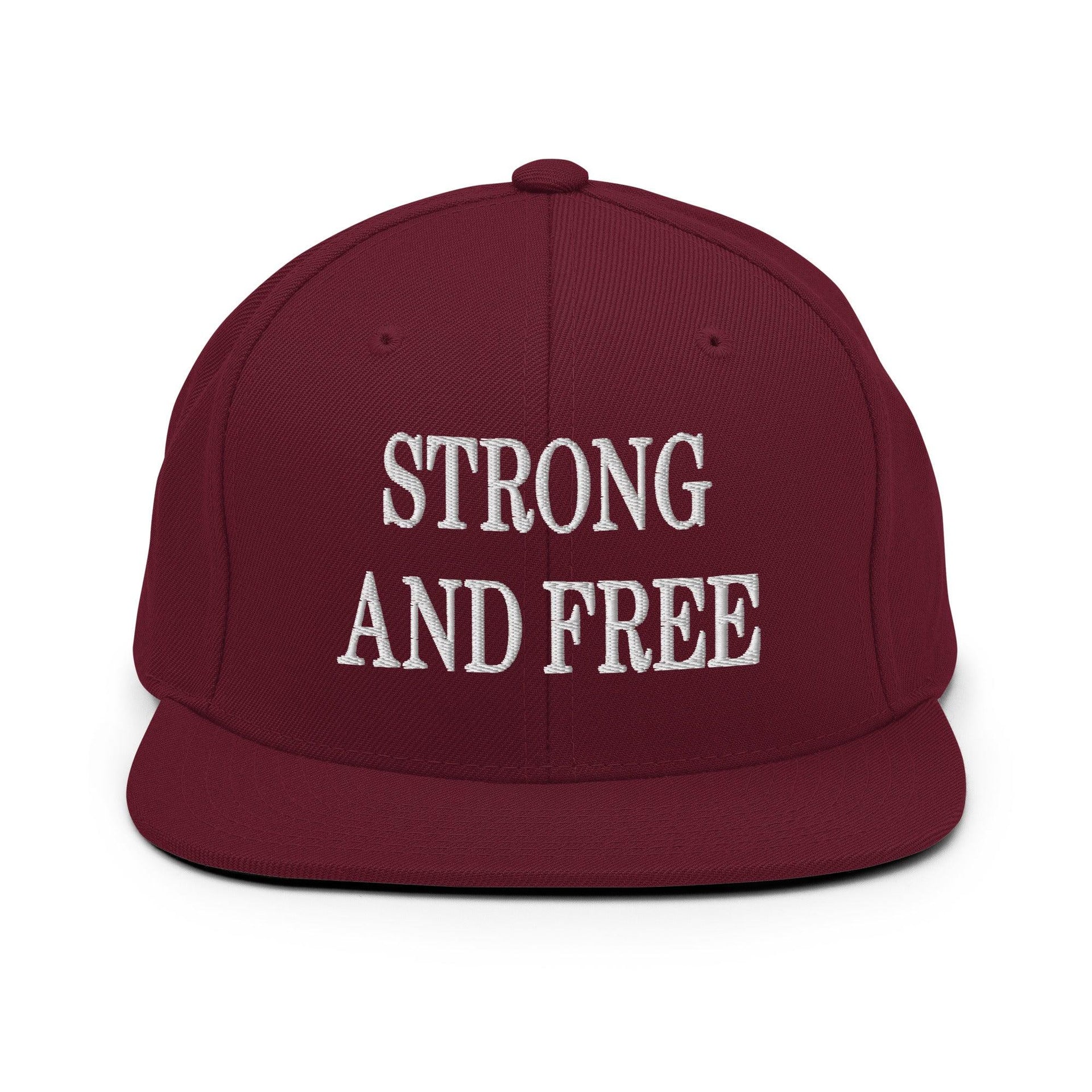 Strong and Free Embroidered Flat Bill Brim Snapback Hat Maroon Canada Capital Crowns Snapback Hats