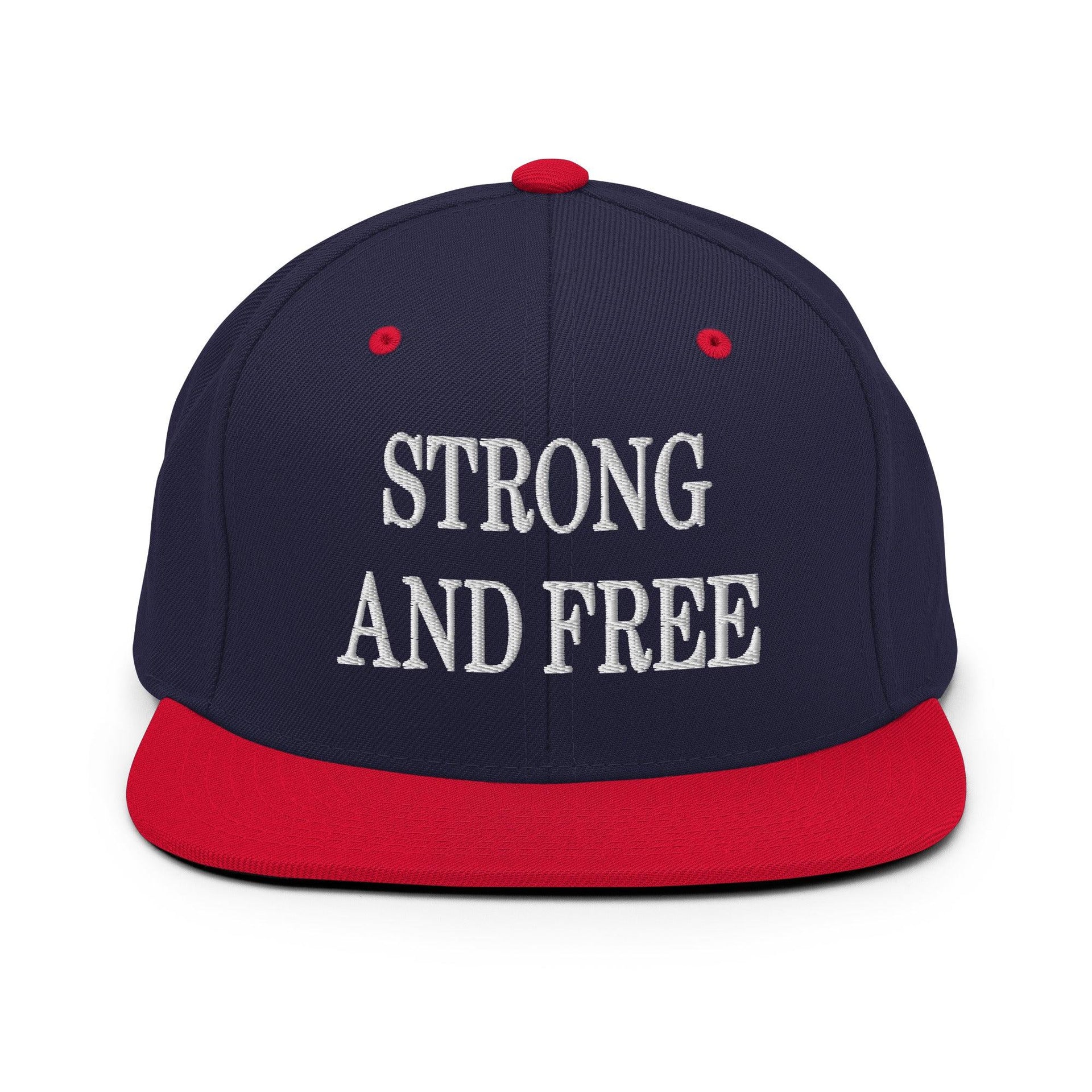 Strong and Free Embroidered Flat Bill Brim Snapback Hat Navy Red Canada Capital Crowns Snapback Hats