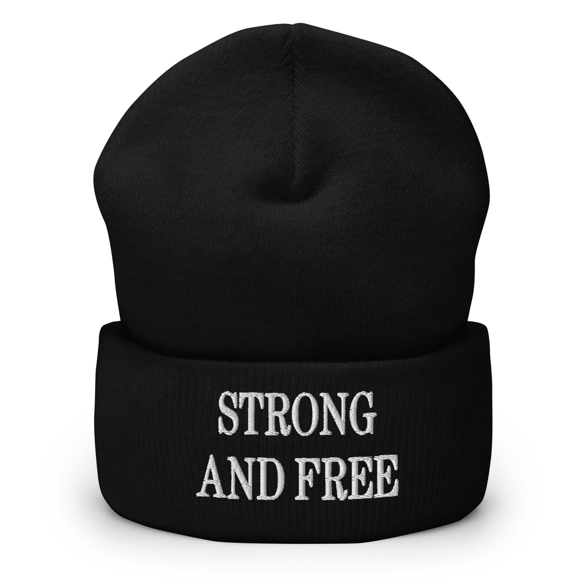 Strong and Free Embroidered Knit Cuffed Beanie Black Beanies Canada Canada Is Not For Sale Capital Crowns