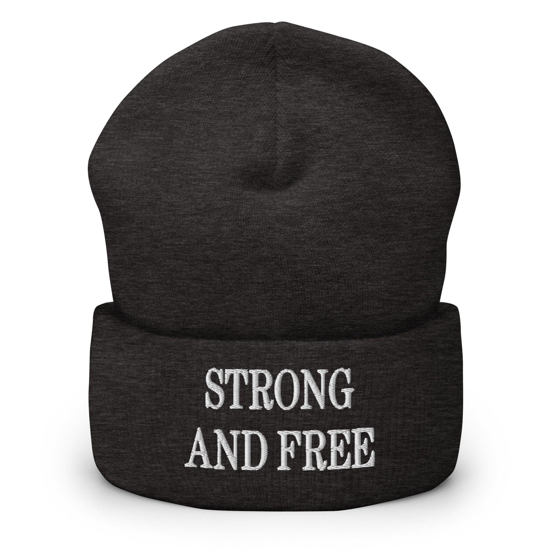 Strong and Free Embroidered Knit Cuffed Beanie Dark Grey Beanies Canada Canada Is Not For Sale Capital Crowns