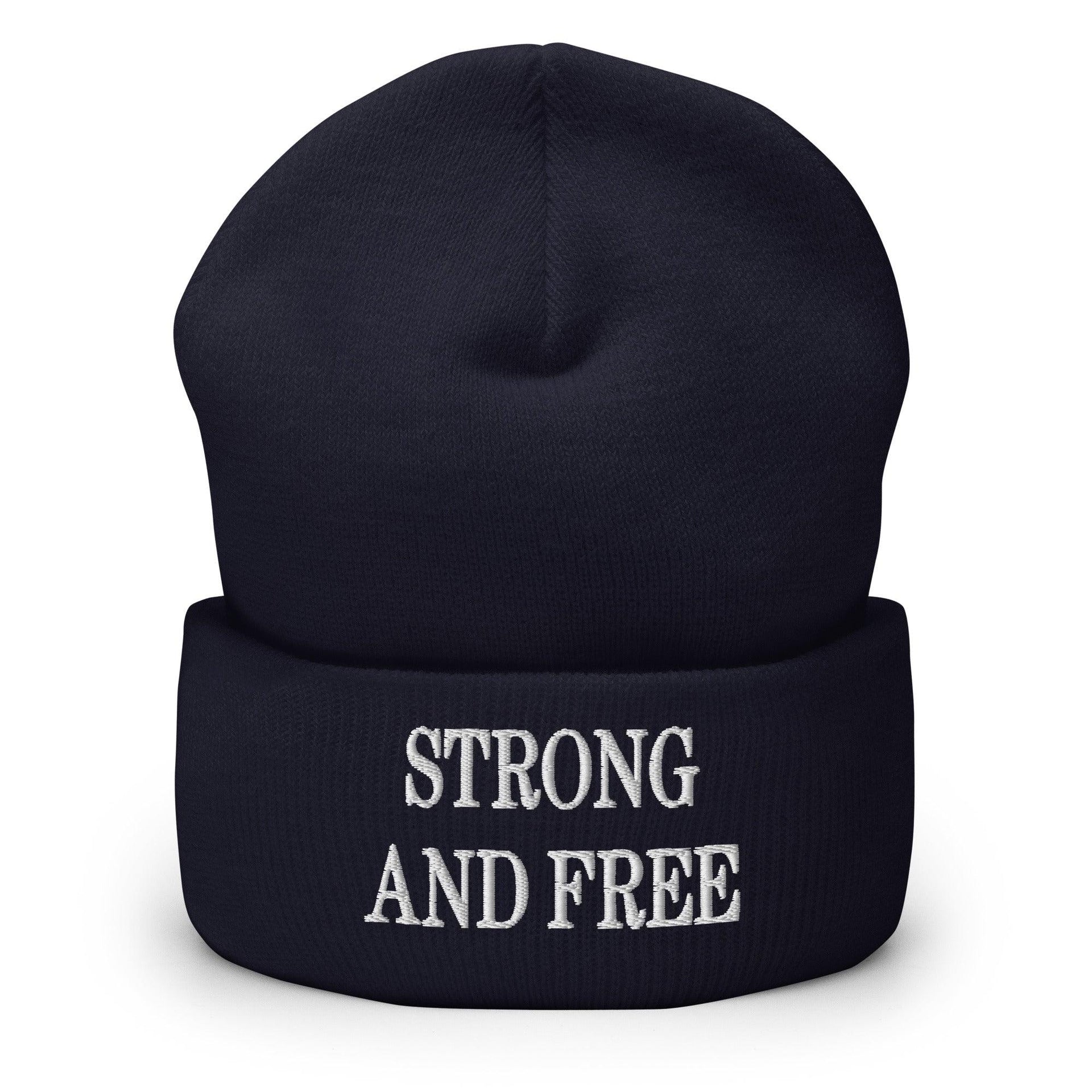 Strong and Free Embroidered Knit Cuffed Beanie Navy Beanies Canada Canada Is Not For Sale Capital Crowns