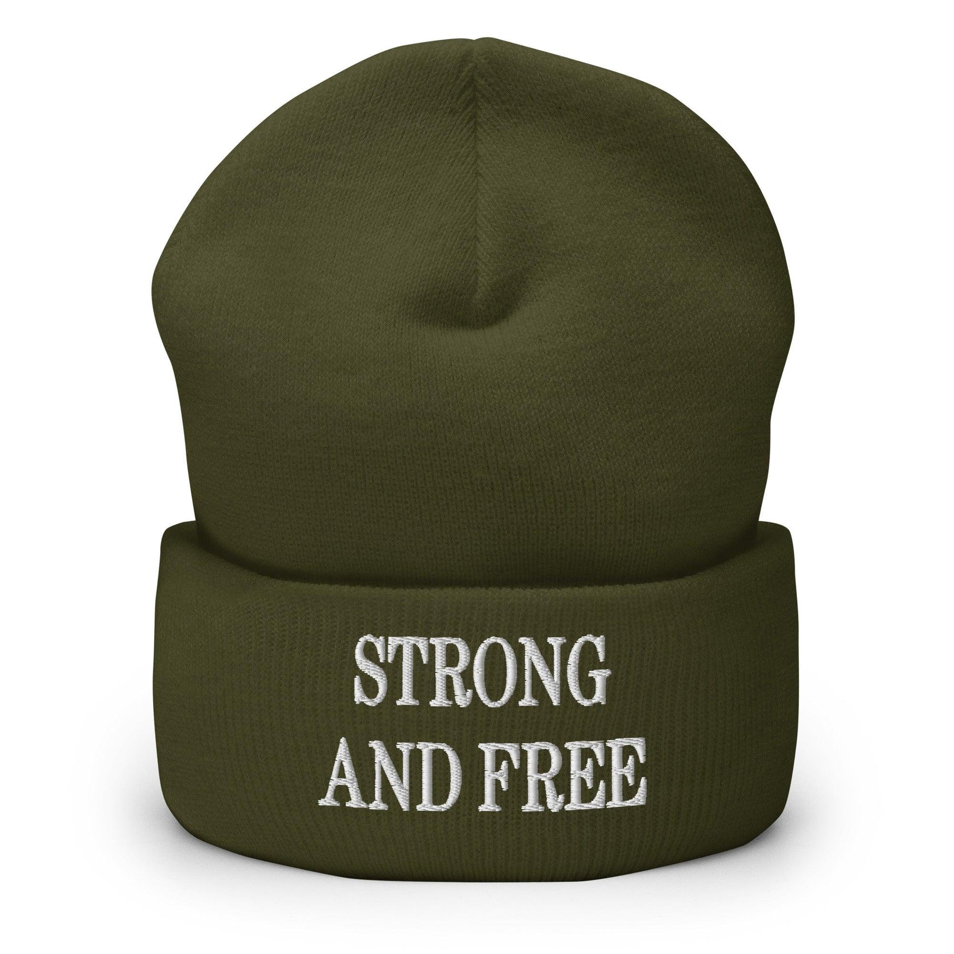 Strong and Free Embroidered Knit Cuffed Beanie Olive Beanies Canada Canada Is Not For Sale Capital Crowns