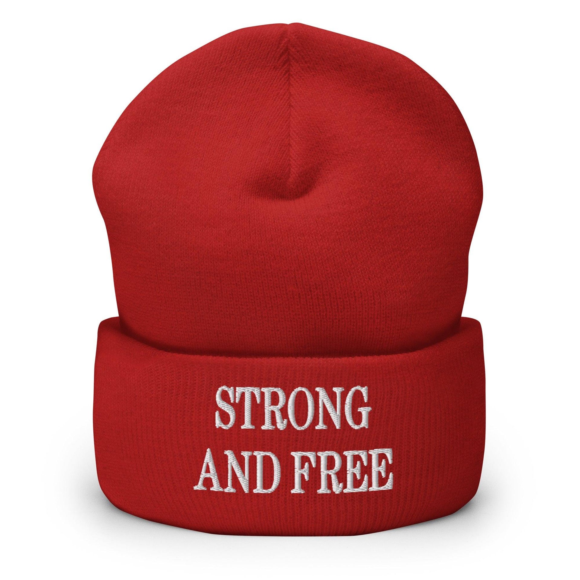 Strong and Free Embroidered Knit Cuffed Beanie Red Beanies Canada Canada Is Not For Sale Capital Crowns