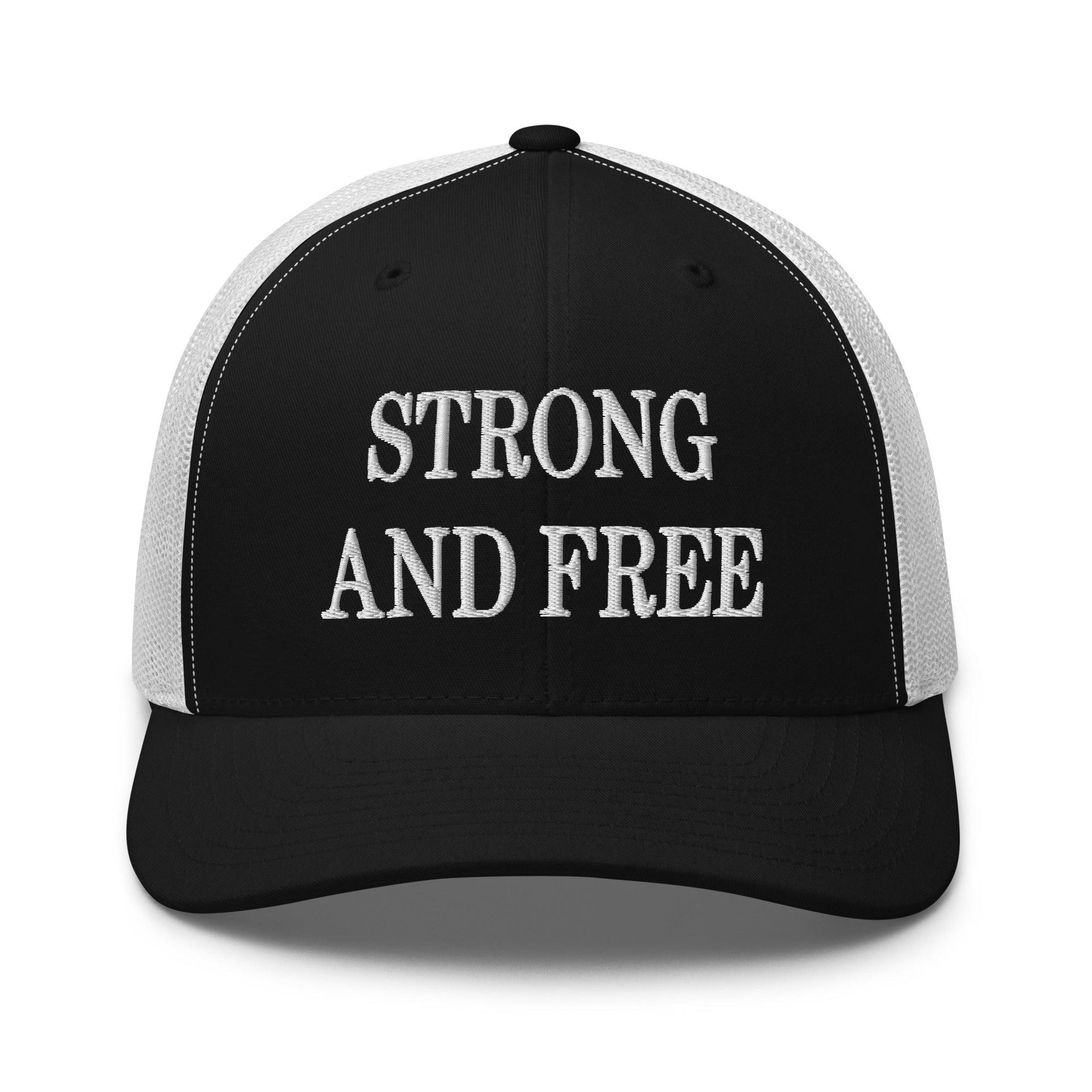 Strong and Free Embroidered Mesh Trucker Hat Black White Canada Capital Crowns Trucker Hats