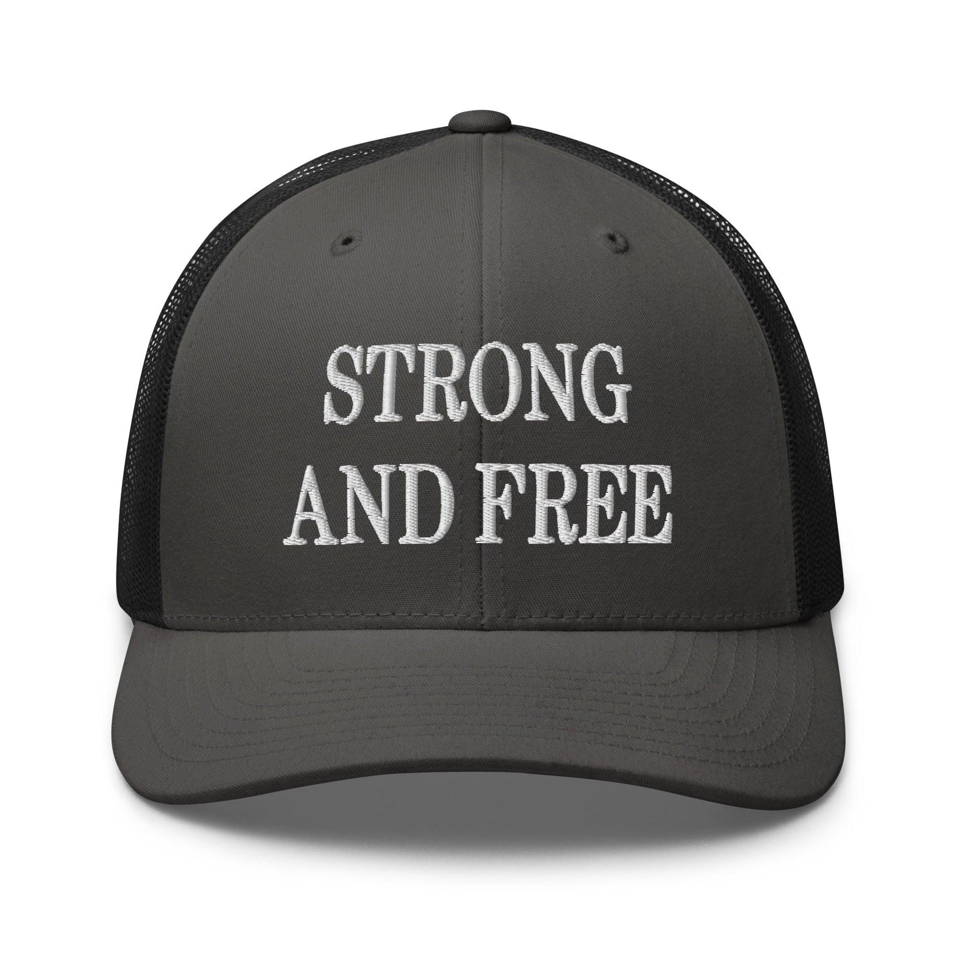 Strong and Free Embroidered Mesh Trucker Hat Charcoal Black Canada Capital Crowns Trucker Hats