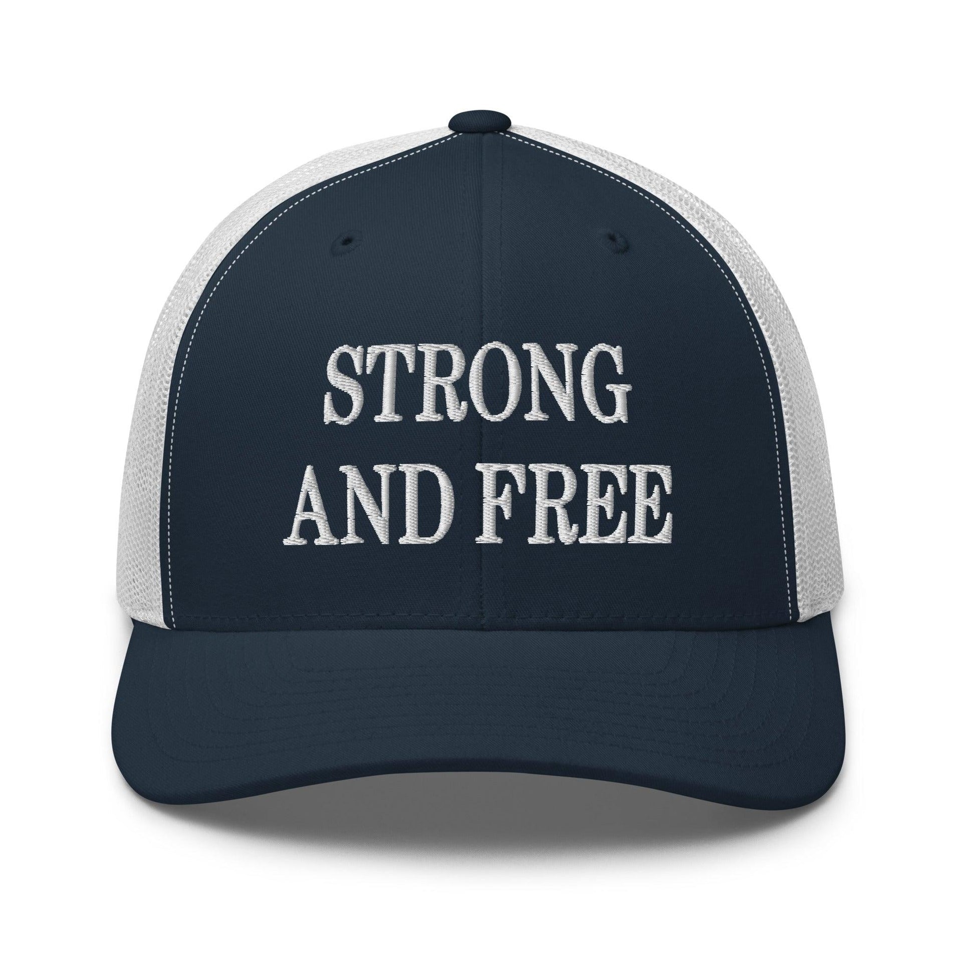 Strong and Free Embroidered Mesh Trucker Hat Navy White Canada Capital Crowns Trucker Hats