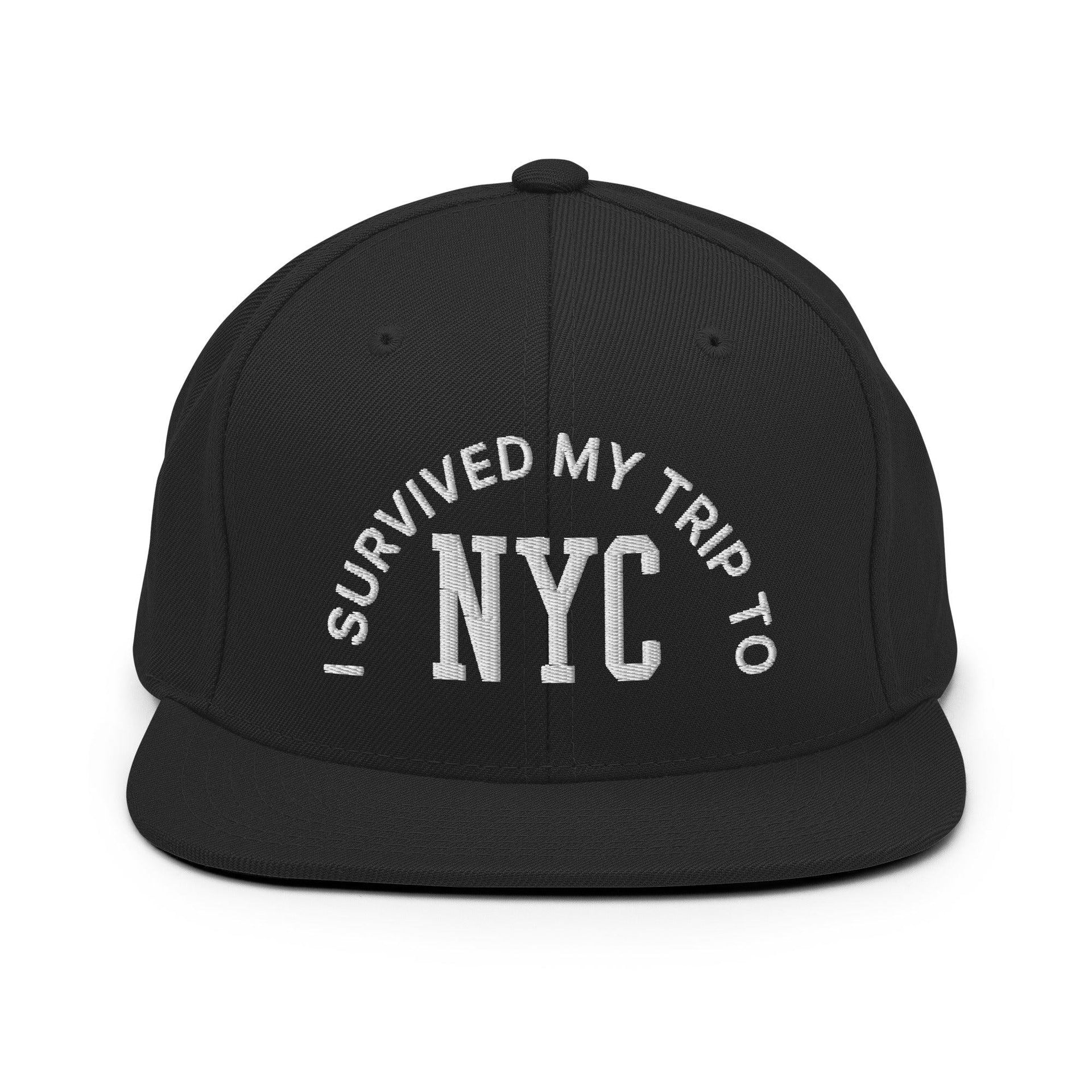 I Survived My Trip to NYC Embroidered Flat Bill Brim Snapback Hat Black Capital Crowns New York City NY NYC Snapback Hats