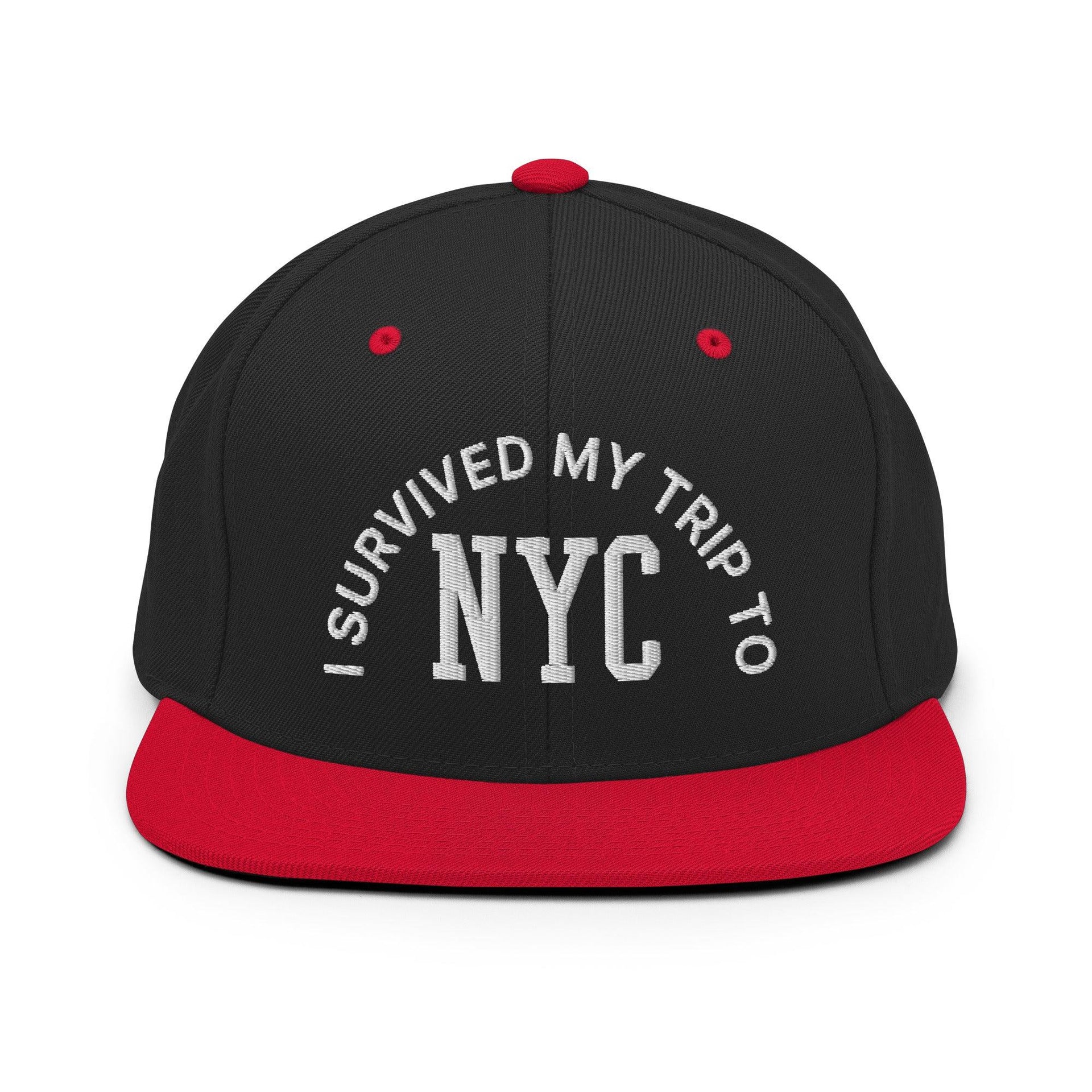 I Survived My Trip to NYC Embroidered Flat Bill Brim Snapback Hat Black Red Capital Crowns New York City NY NYC Snapback Hats