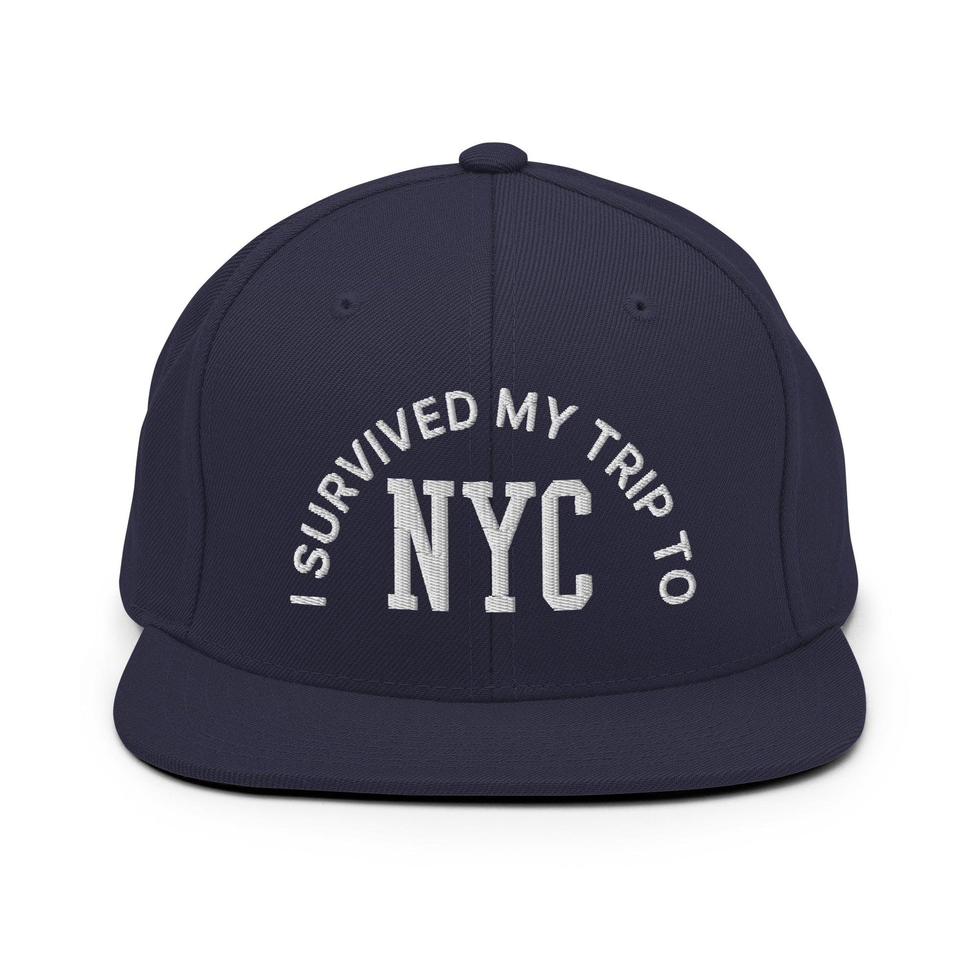 I Survived My Trip to NYC Embroidered Flat Bill Brim Snapback Hat Navy Capital Crowns New York City NY NYC Snapback Hats