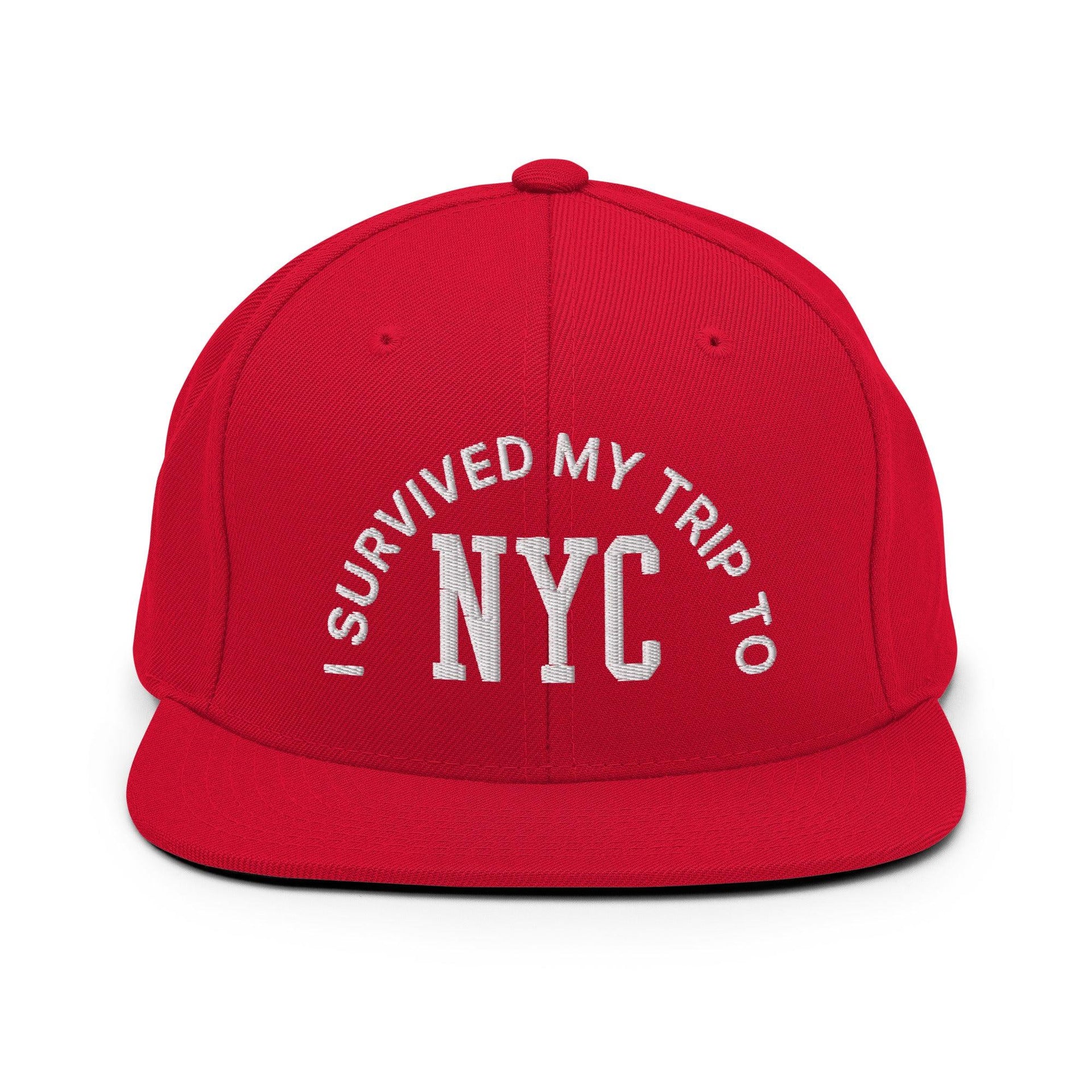 I Survived My Trip to NYC Embroidered Flat Bill Brim Snapback Hat Red Capital Crowns New York City NY NYC Snapback Hats
