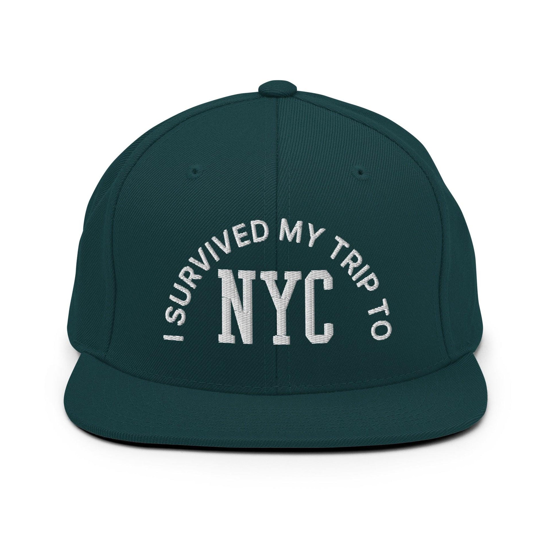 I Survived My Trip to NYC Embroidered Flat Bill Brim Snapback Hat Spruce Capital Crowns New York City NY NYC Snapback Hats
