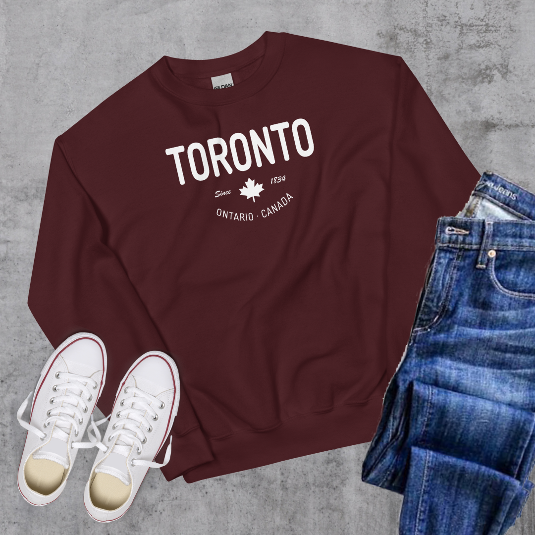 Toronto Since 1834 Crewneck Maroon Canadian City Apparel Toronto