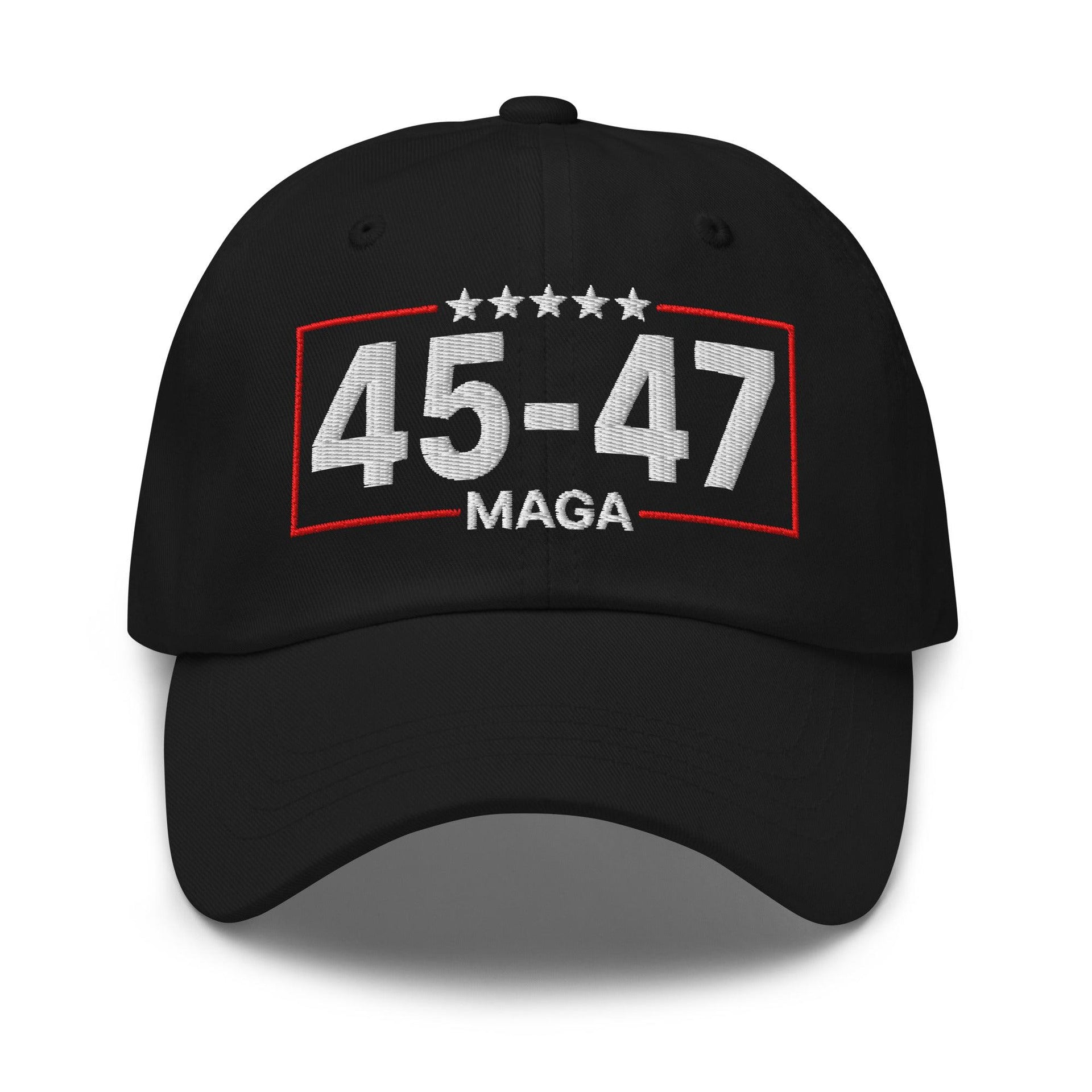 Trump 45-47 MAGA Embroidered Dad Hat Black Capital Crowns Conservative Dad Hats LADs