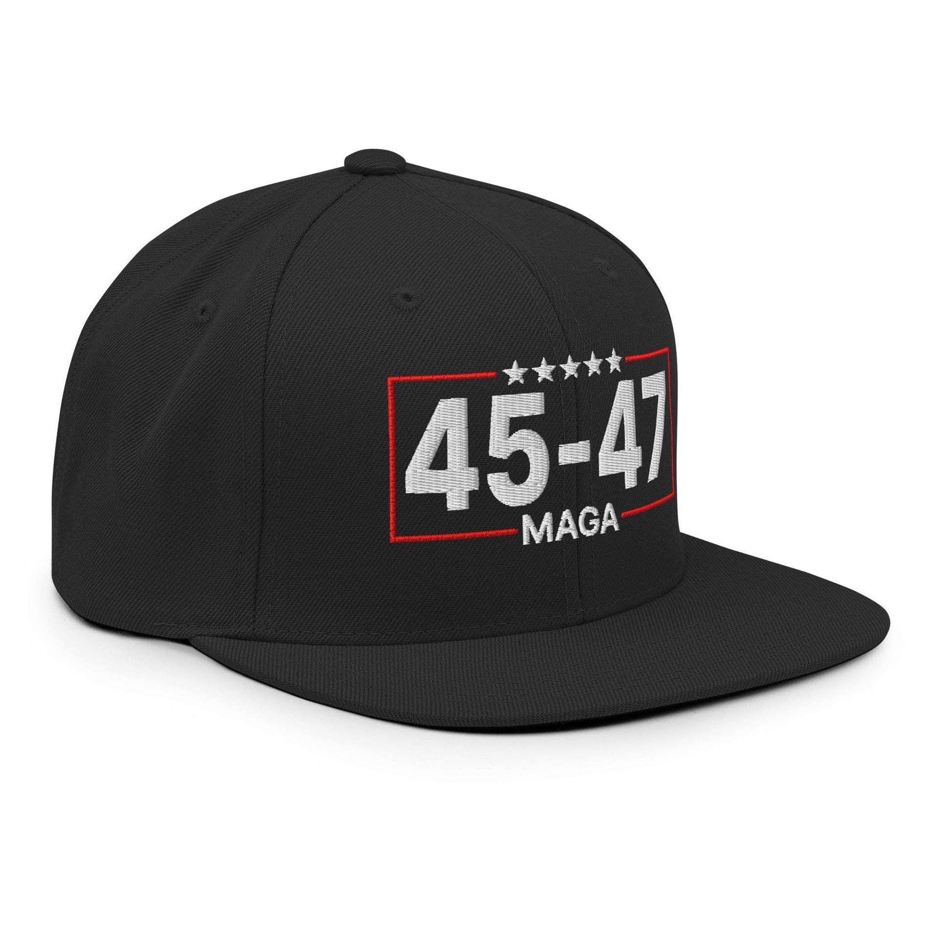 Trump 45-47 MAGA Embroidered Flat Bill Brim Snapback Hat Capital Crowns Conservative LADs Snapback Hats